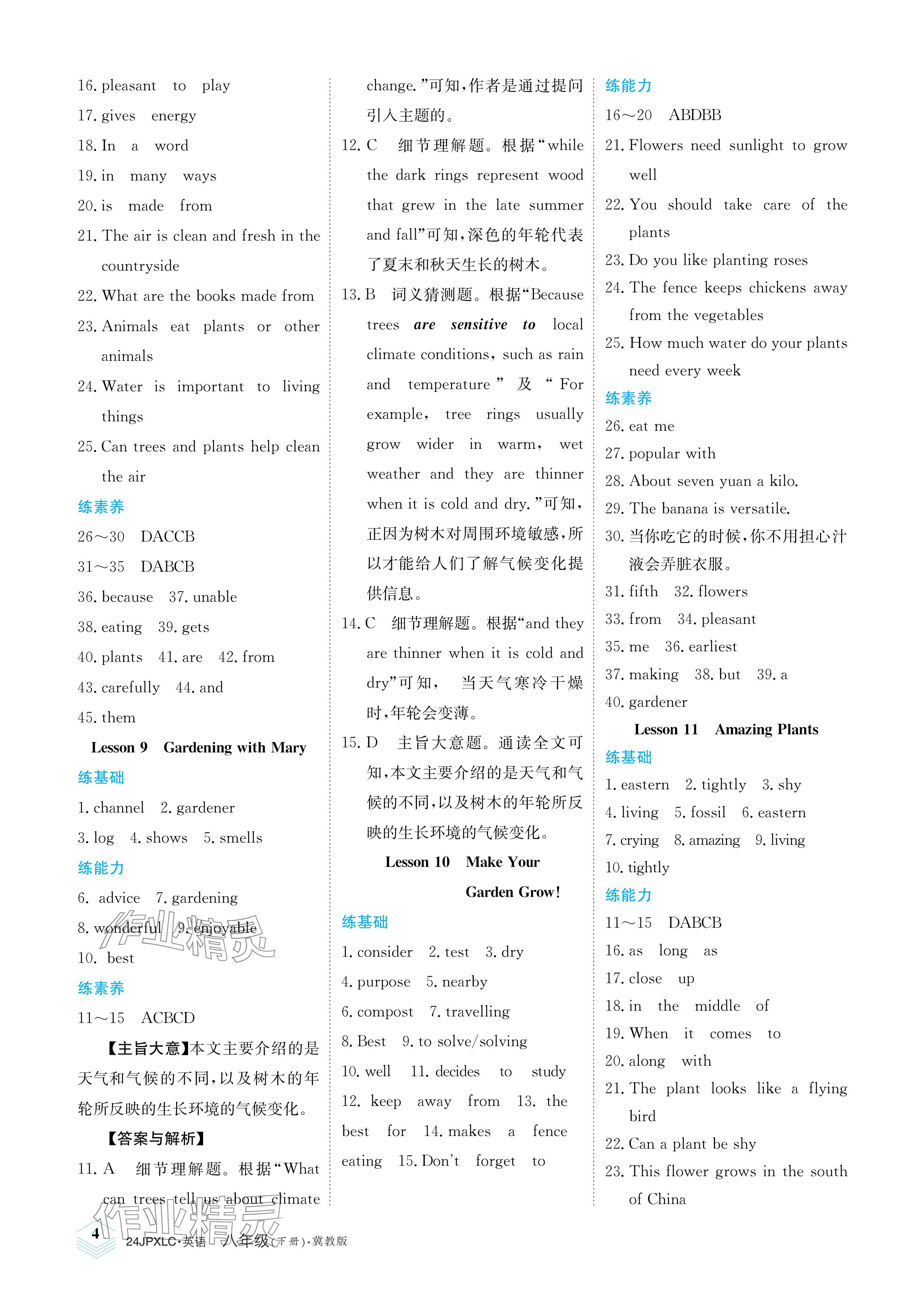 2024年金牌學(xué)練測八年級英語下冊冀教版 參考答案第4頁