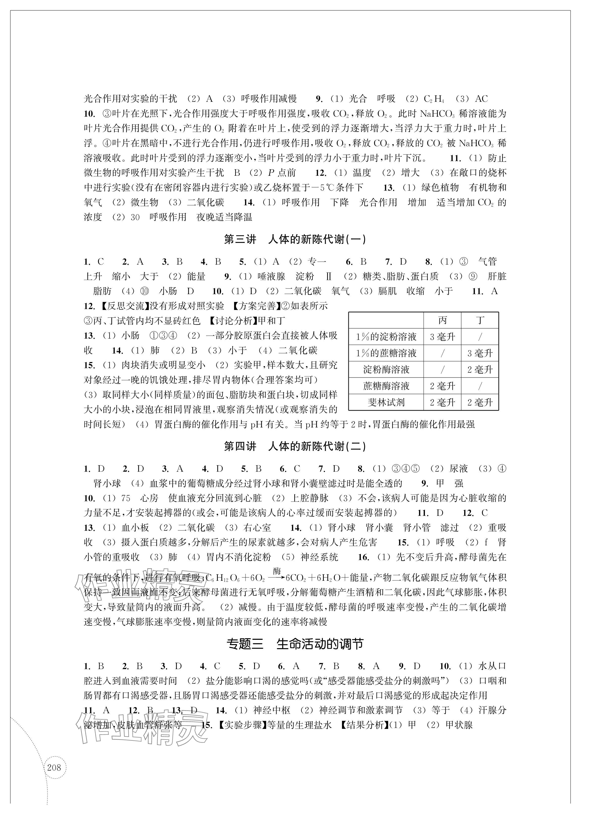 2024年單元學習指導與練習復習資源中考科學 參考答案第2頁