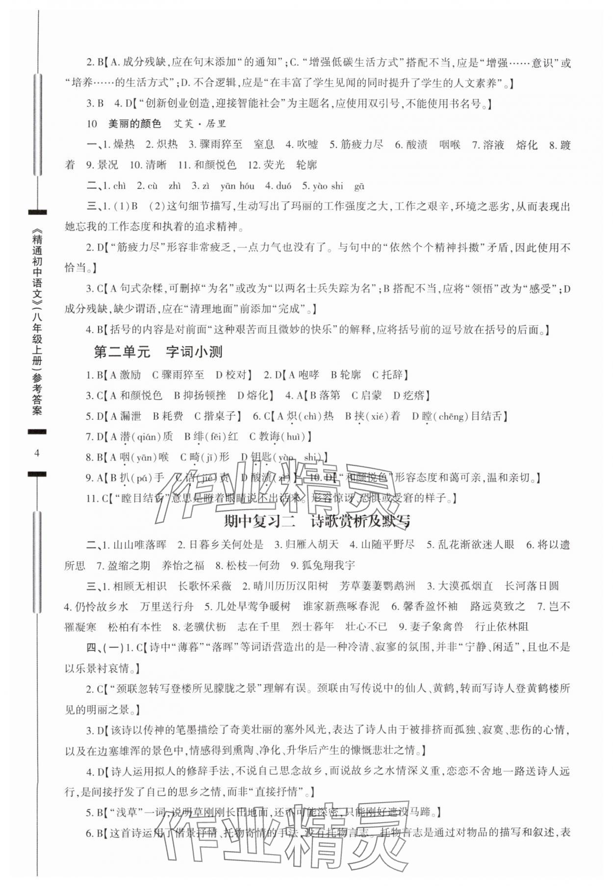 2025年精通初中語(yǔ)文八年級(jí)上冊(cè)人教版 參考答案第4頁(yè)