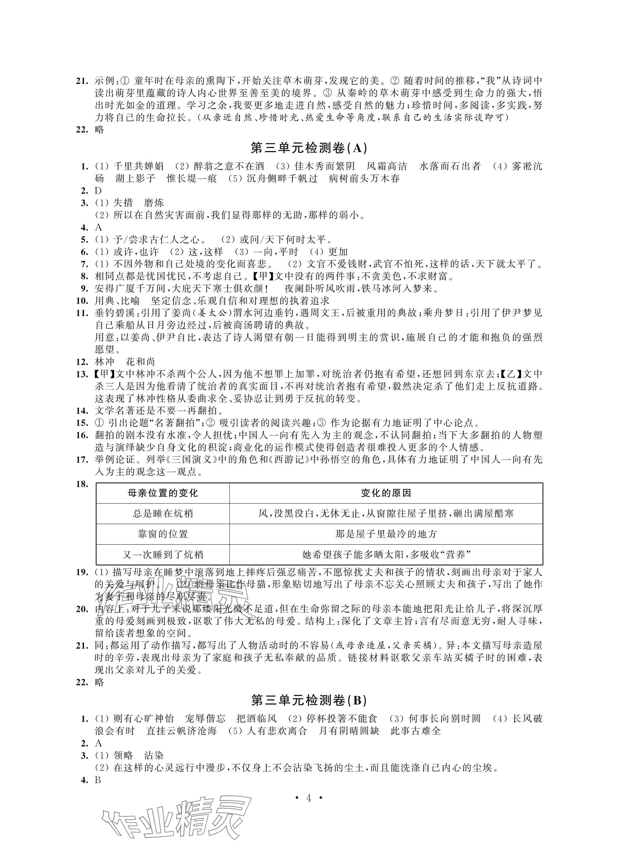 2024年阳光互动绿色成长空间九年级语文上册提优版 参考答案第4页