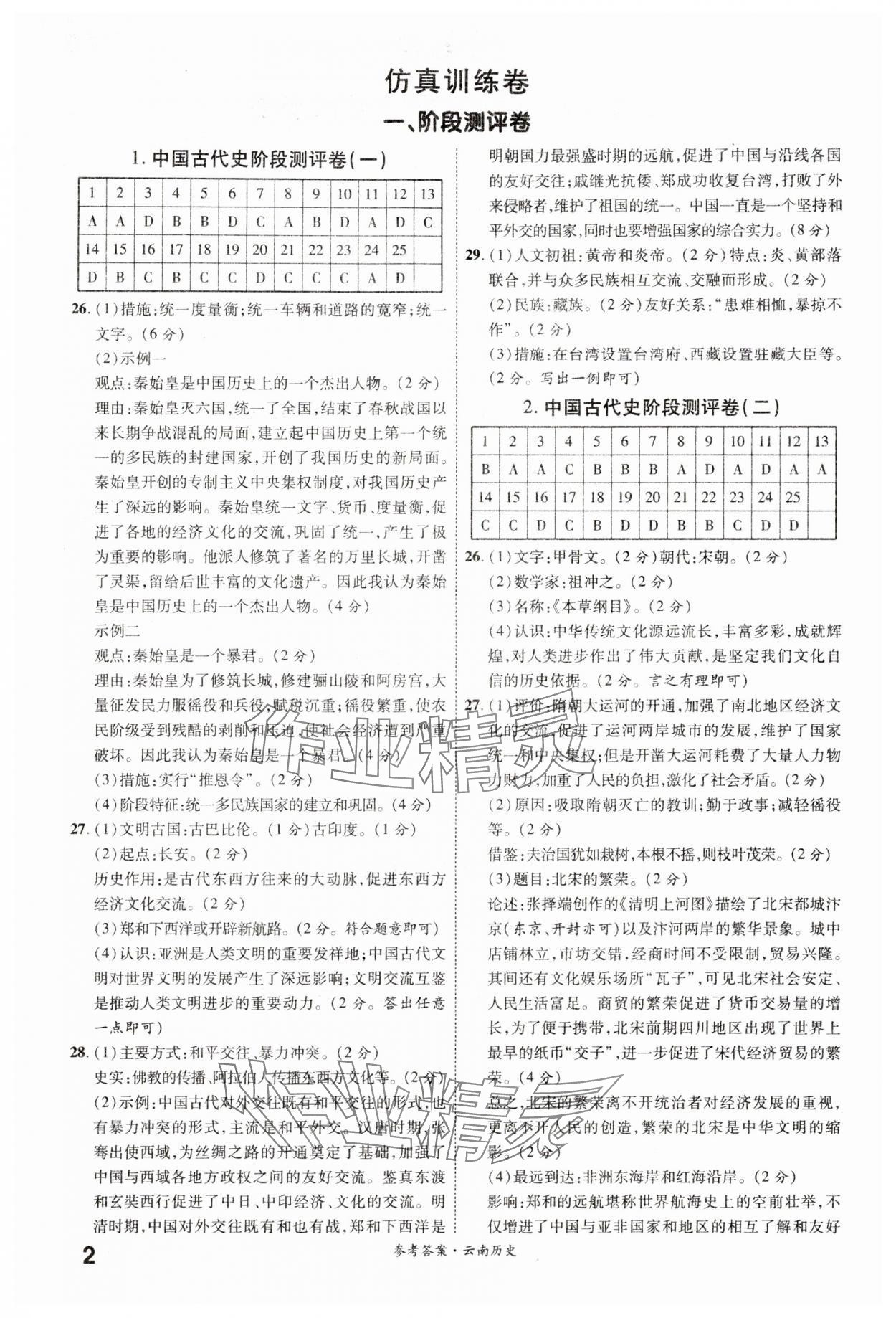 2024年一戰(zhàn)成名中考真題與拓展訓(xùn)練歷史云南專版 參考答案第1頁