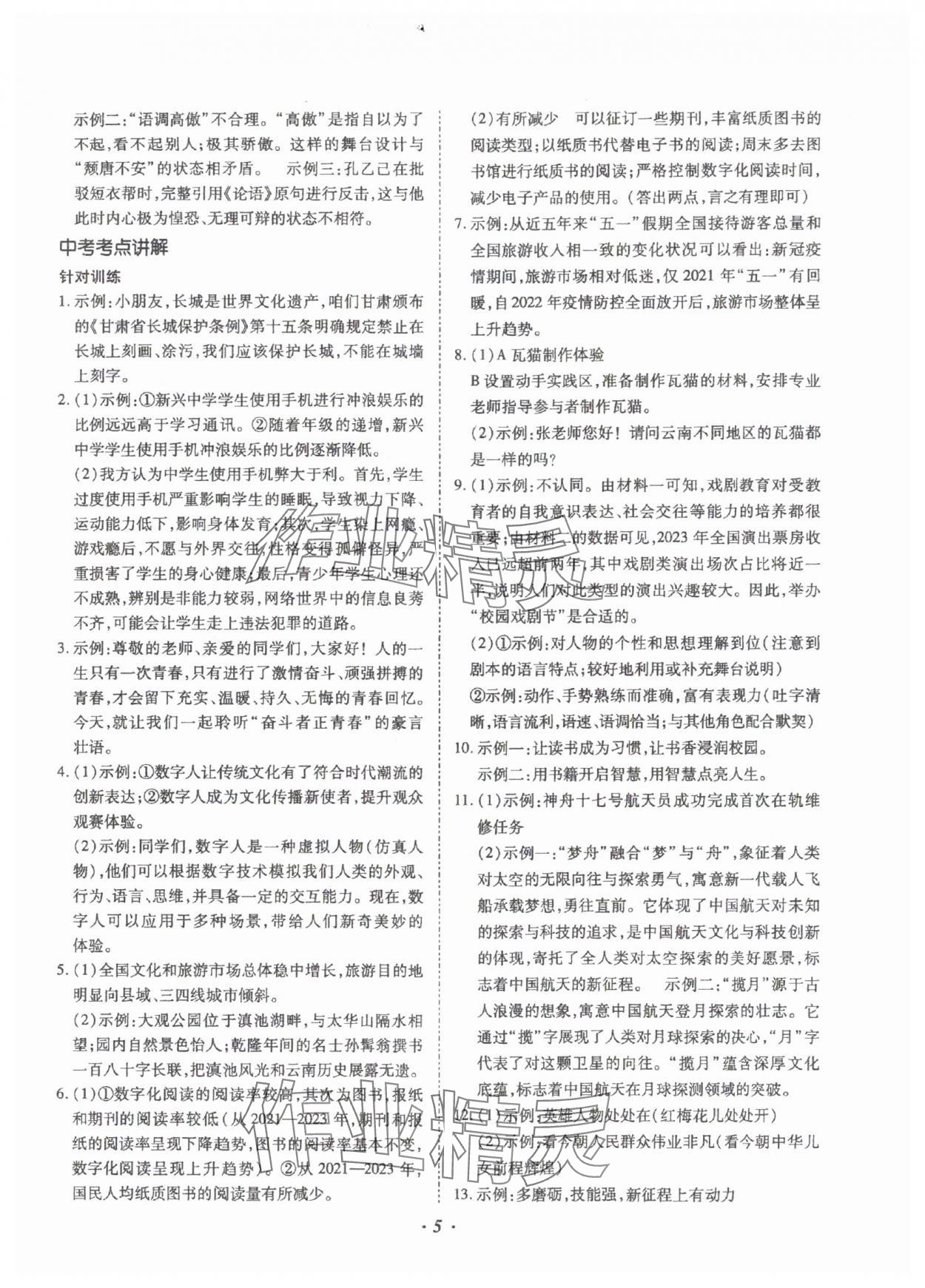 2025年本土攻略精準(zhǔn)復(fù)習(xí)方案語(yǔ)文云南專(zhuān)版 參考答案第5頁(yè)