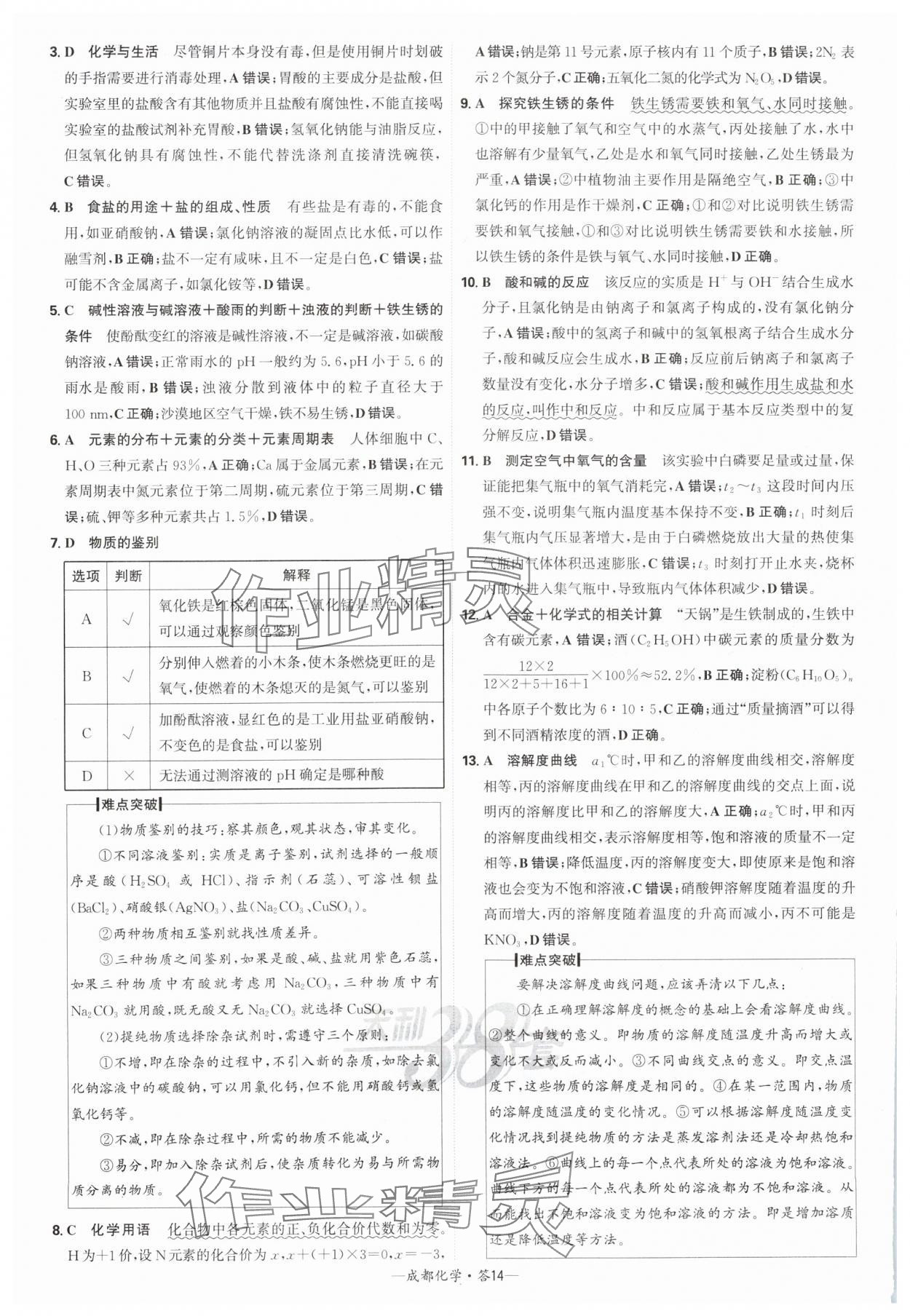 2025年天利38套中考试题精选化学成都专版 参考答案第14页