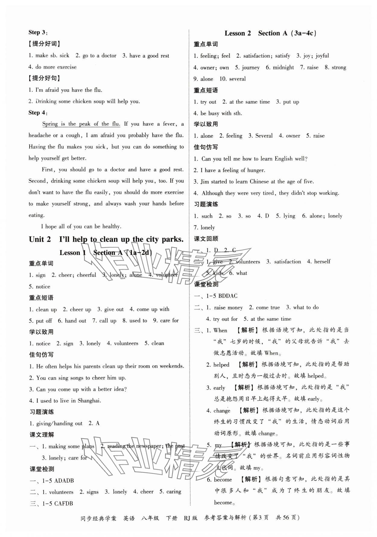 2024年同步經(jīng)典學(xué)案八年級英語下冊人教版 參考答案第3頁