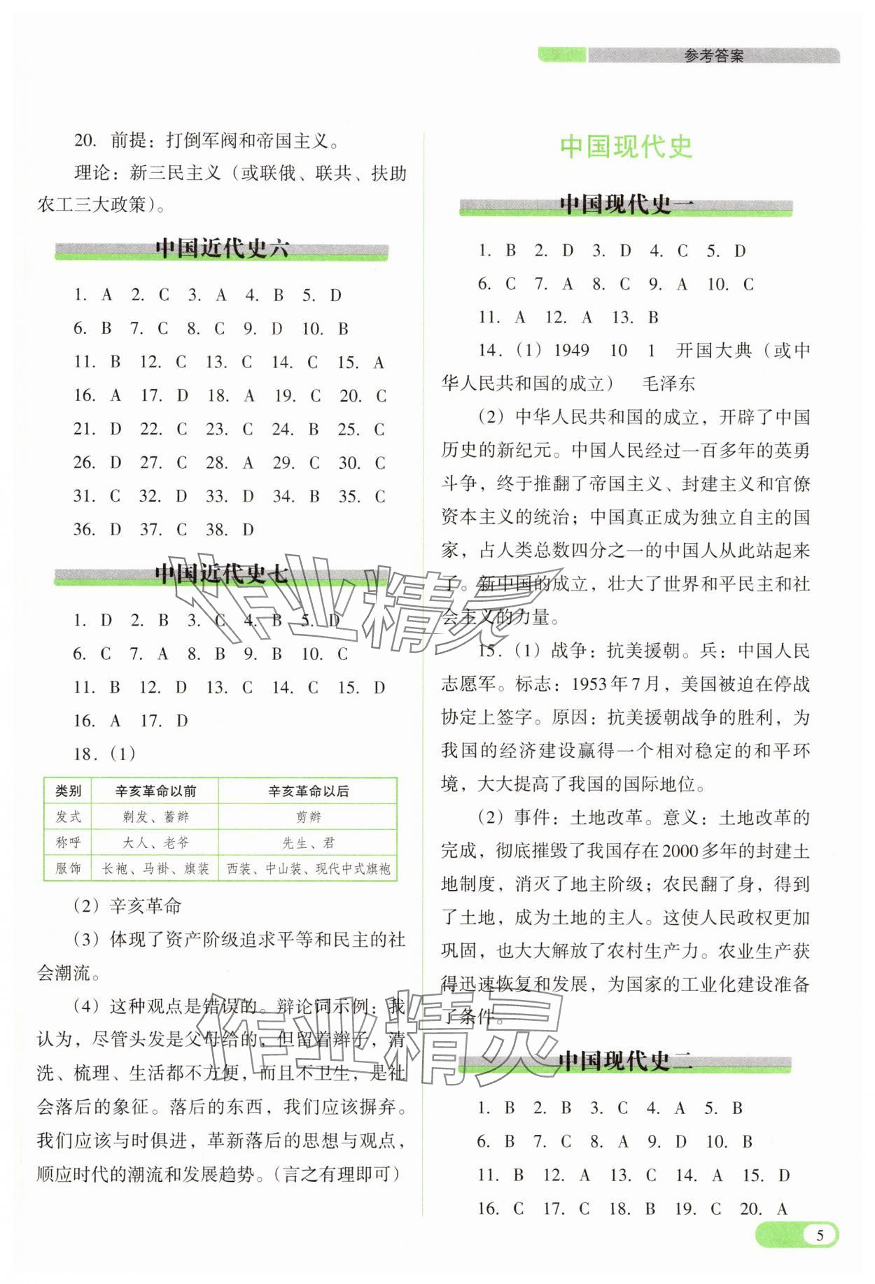 2025年中考復(fù)習(xí)指導(dǎo)與優(yōu)化訓(xùn)練歷史 參考答案第5頁
