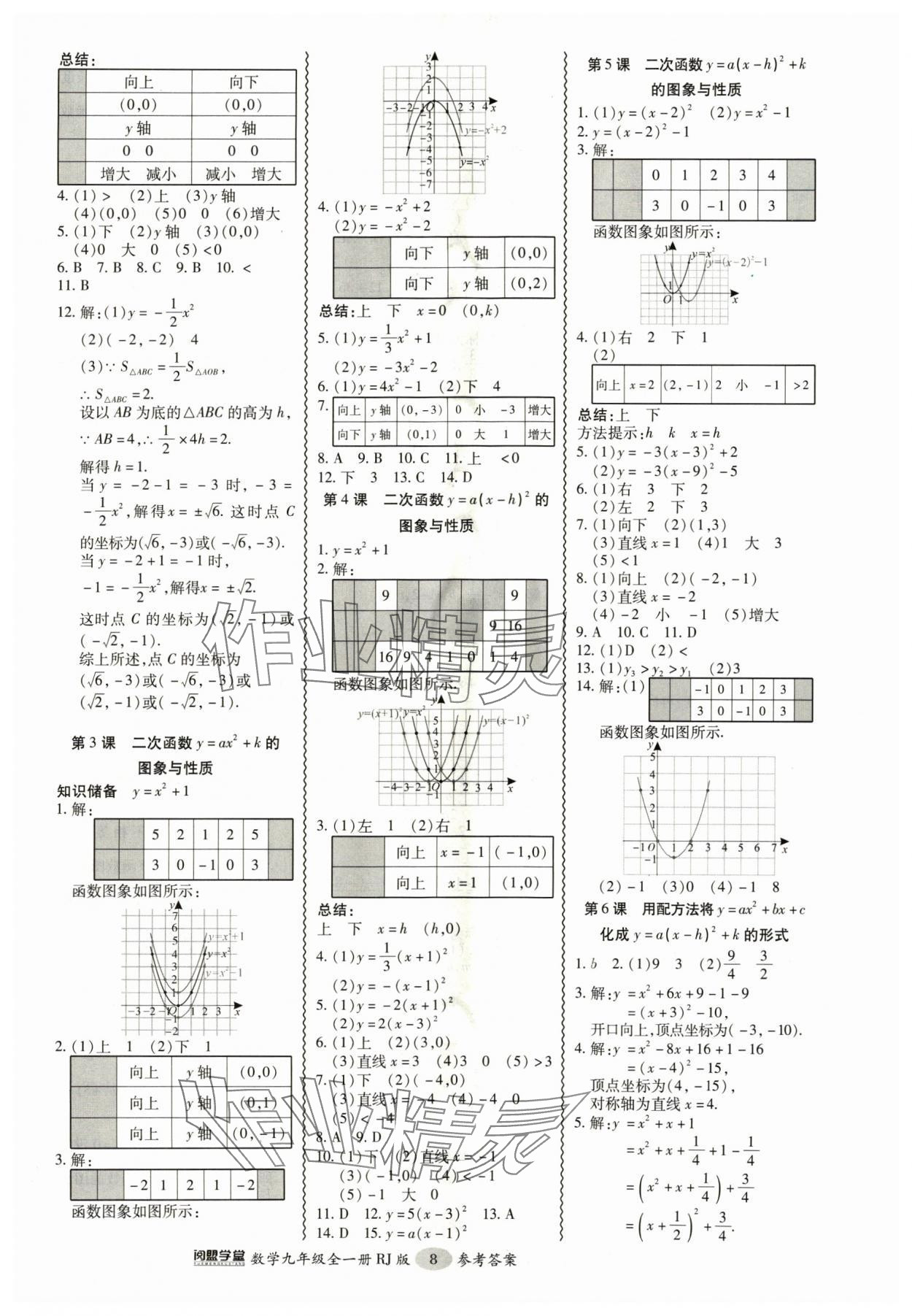 2024年零障礙導(dǎo)教導(dǎo)學(xué)案九年級(jí)數(shù)學(xué)全一冊(cè)人教版 參考答案第8頁(yè)