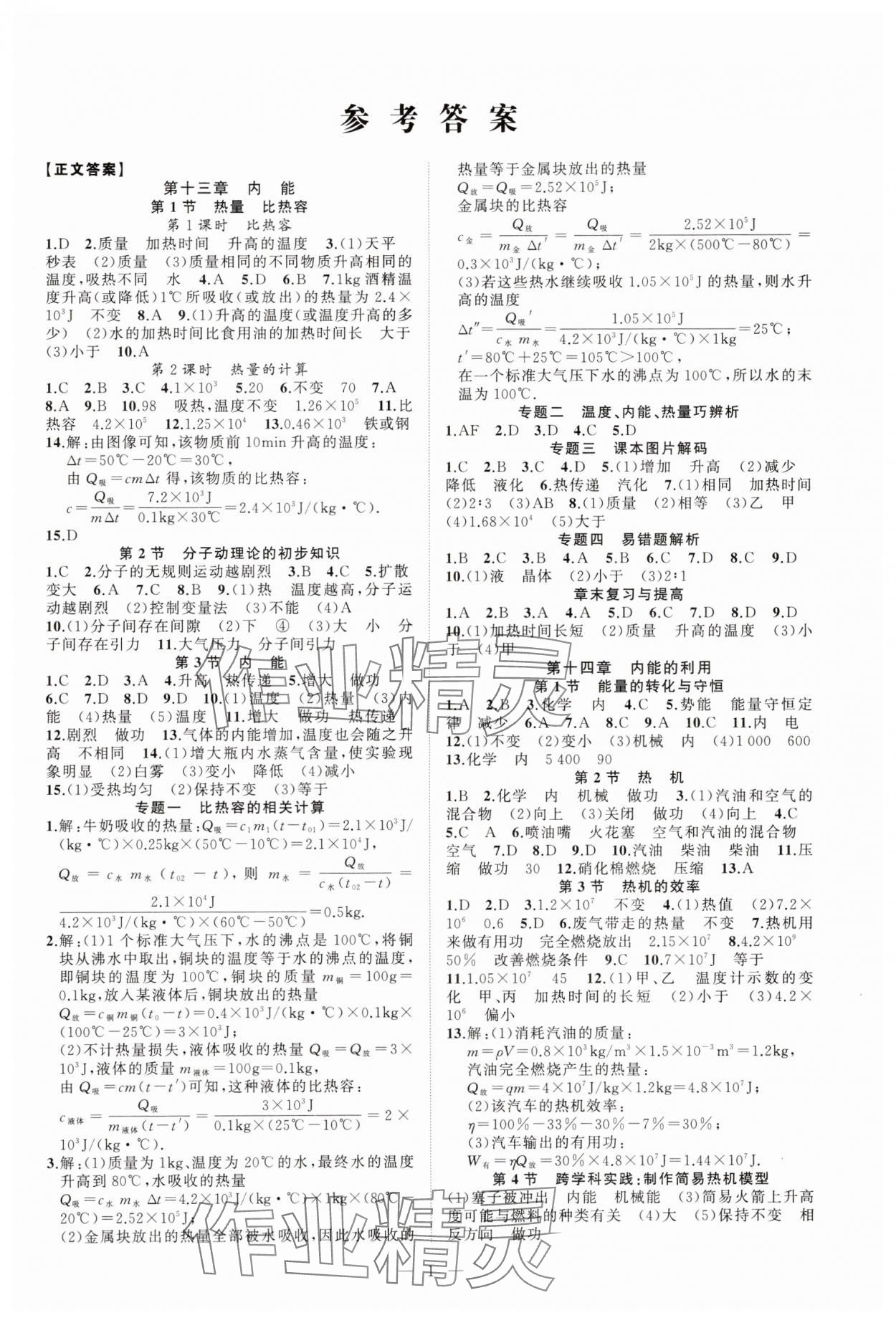 2025年高手点题作业本九年级物理全一册人教版 第1页