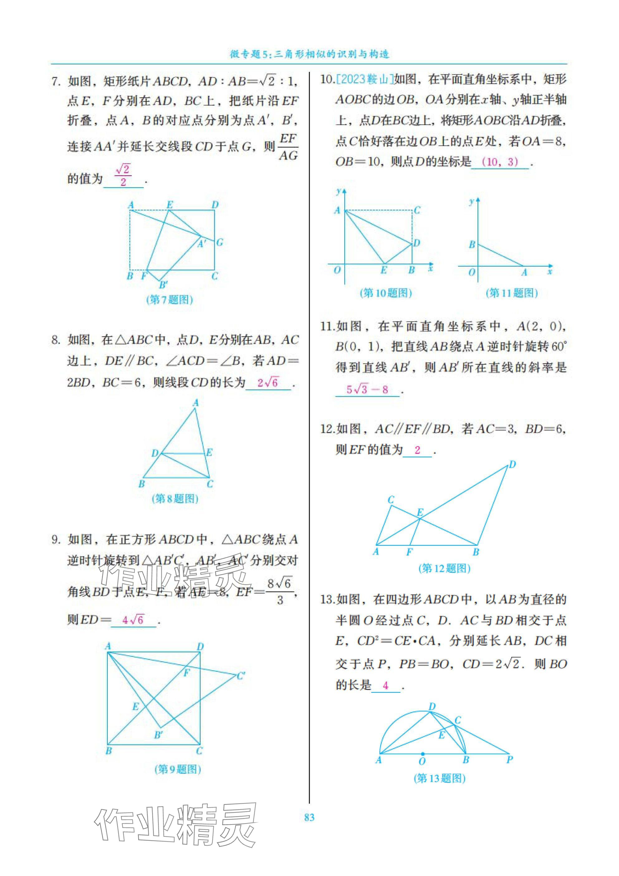 2025年中考复习一本全数学北师大版深圳专版&nbsp;参考答案第83页