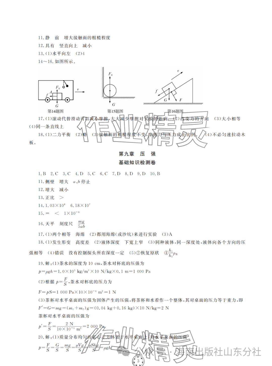 2024年同步練習(xí)冊(cè)分層檢測(cè)卷八年級(jí)物理下冊(cè)人教版 參考答案第3頁(yè)