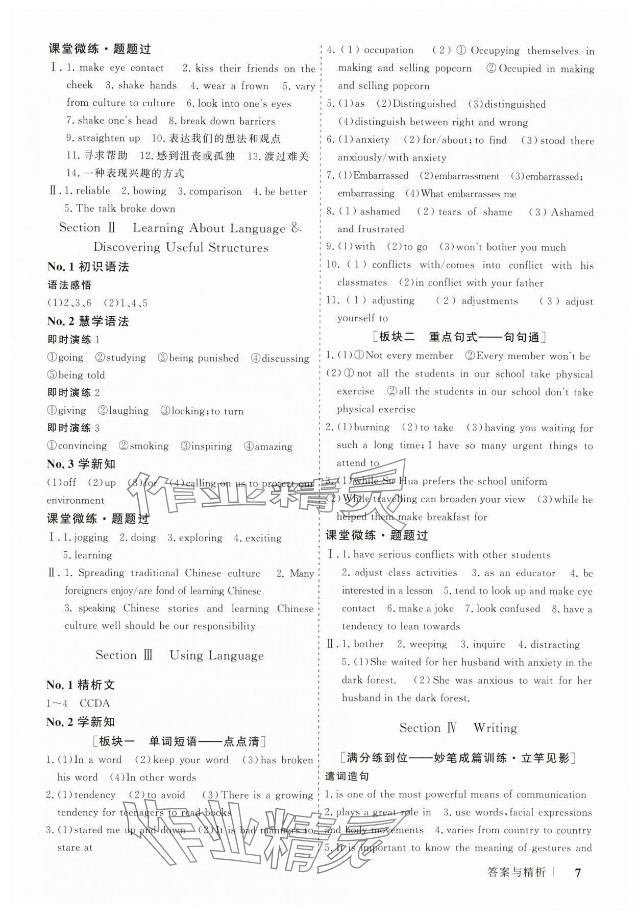 2025年高考領航山東美術出版社英語選擇性必修第一冊人教版 參考答案第7頁