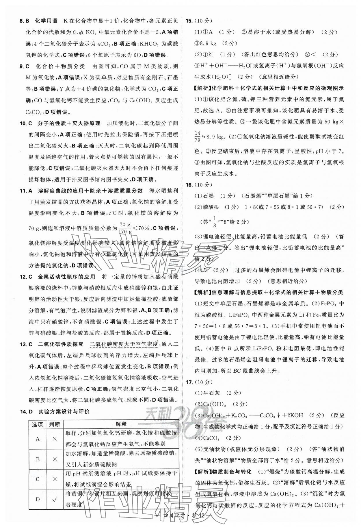 2024年天利38套中考试题精选化学四川专版 参考答案第12页