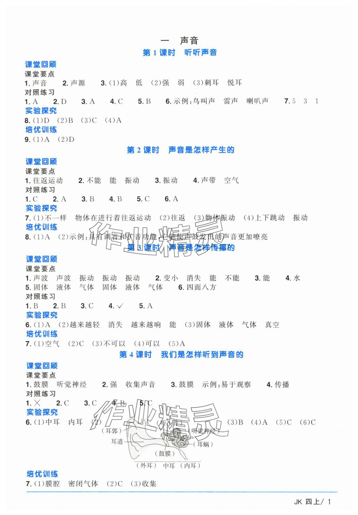 2024年阳光同学课时优化作业四年级科学上册教科版 第1页