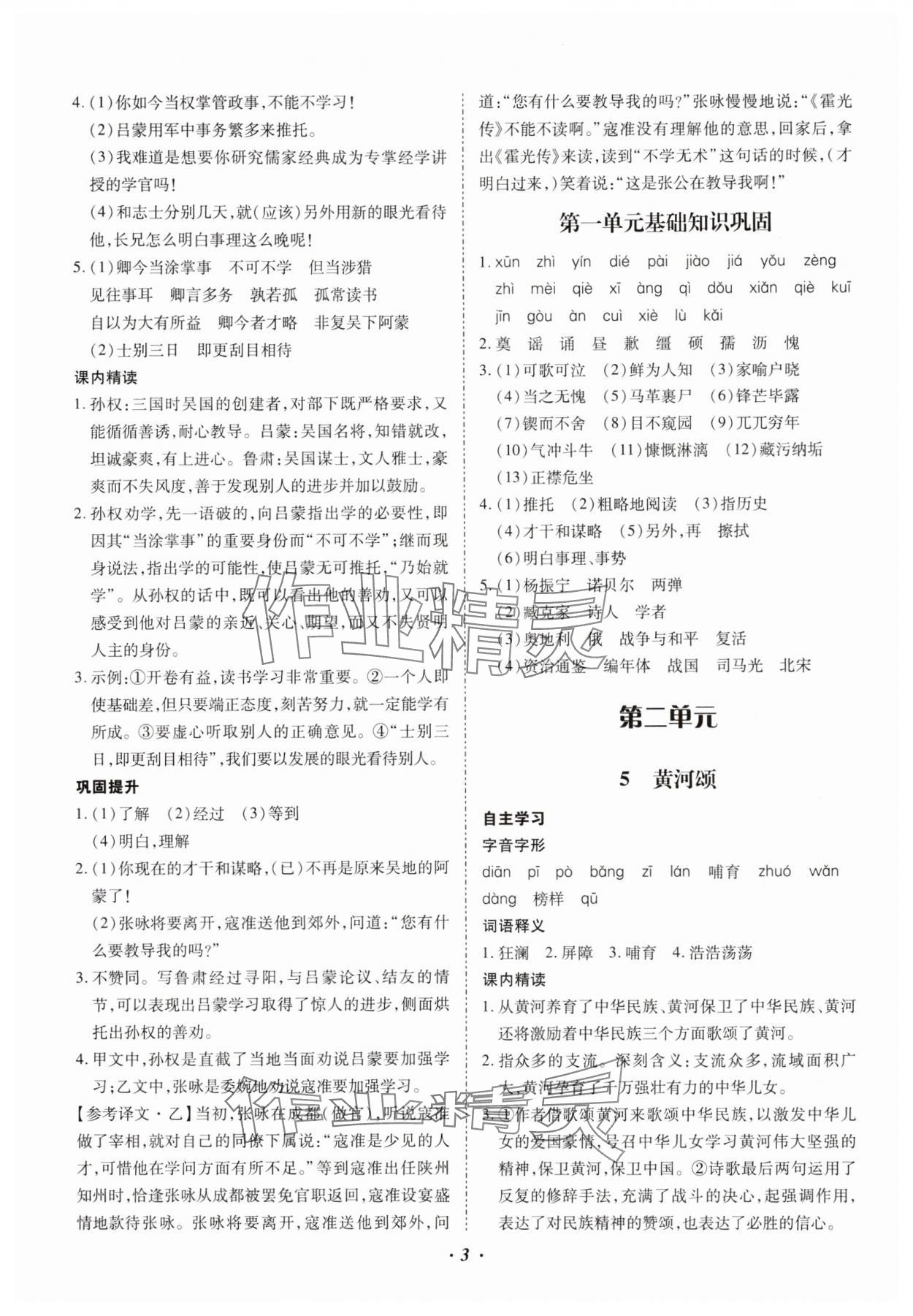 2025年本土攻略七年級語文下冊人教版云南專版 參考答案第3頁