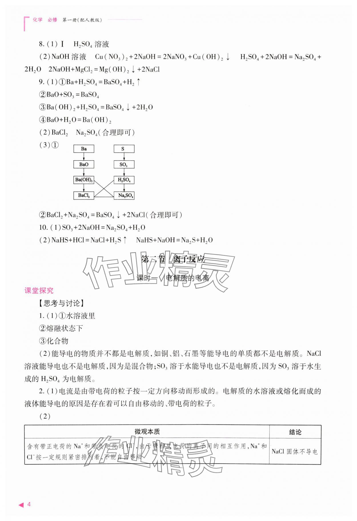 2023年普通高中新課程同步練習(xí)冊(cè)高中化學(xué)必修第一冊(cè)人教版 參考答案第4頁(yè)