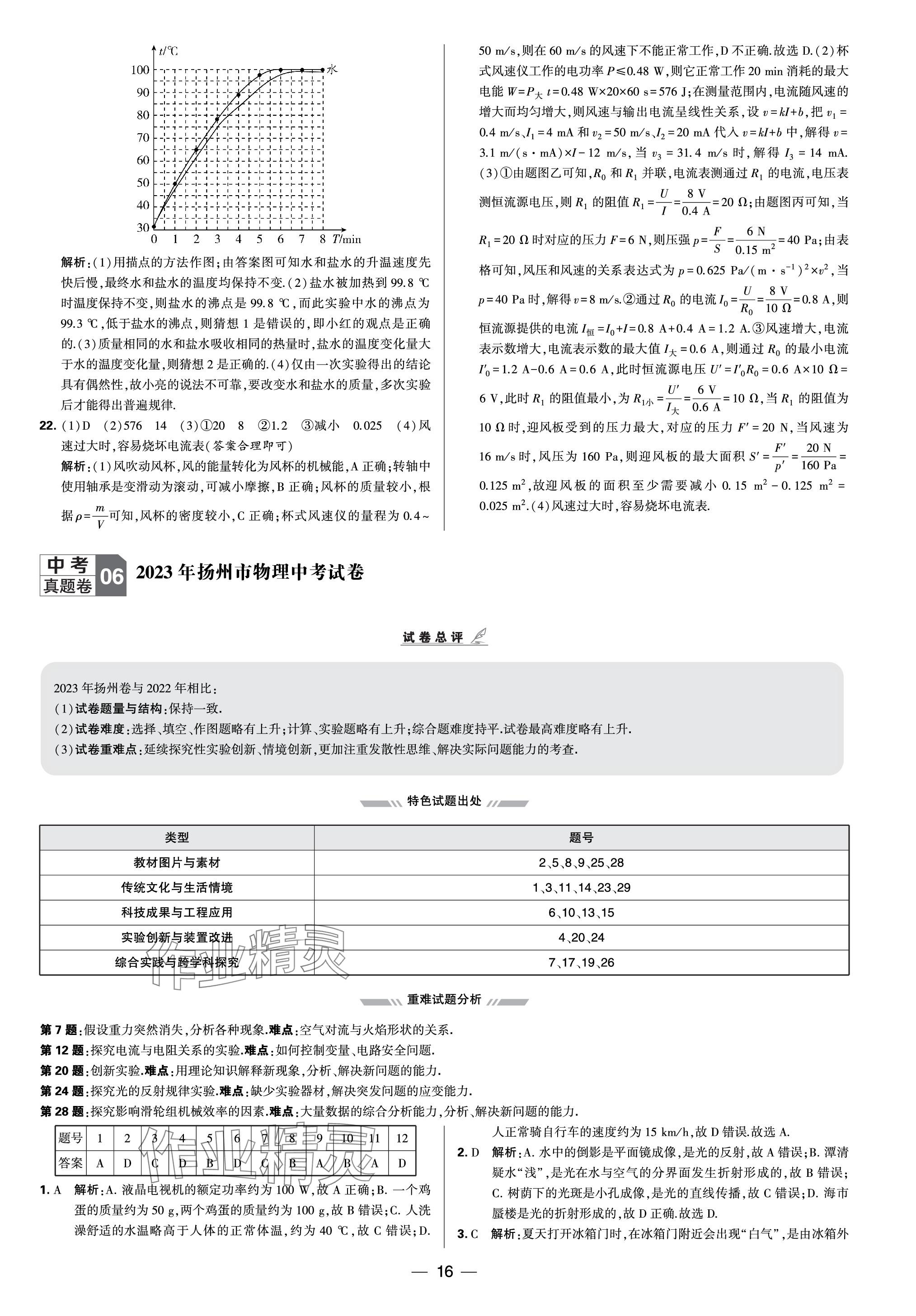 2024年學(xué)霸中考試卷匯編30套物理 參考答案第16頁(yè)