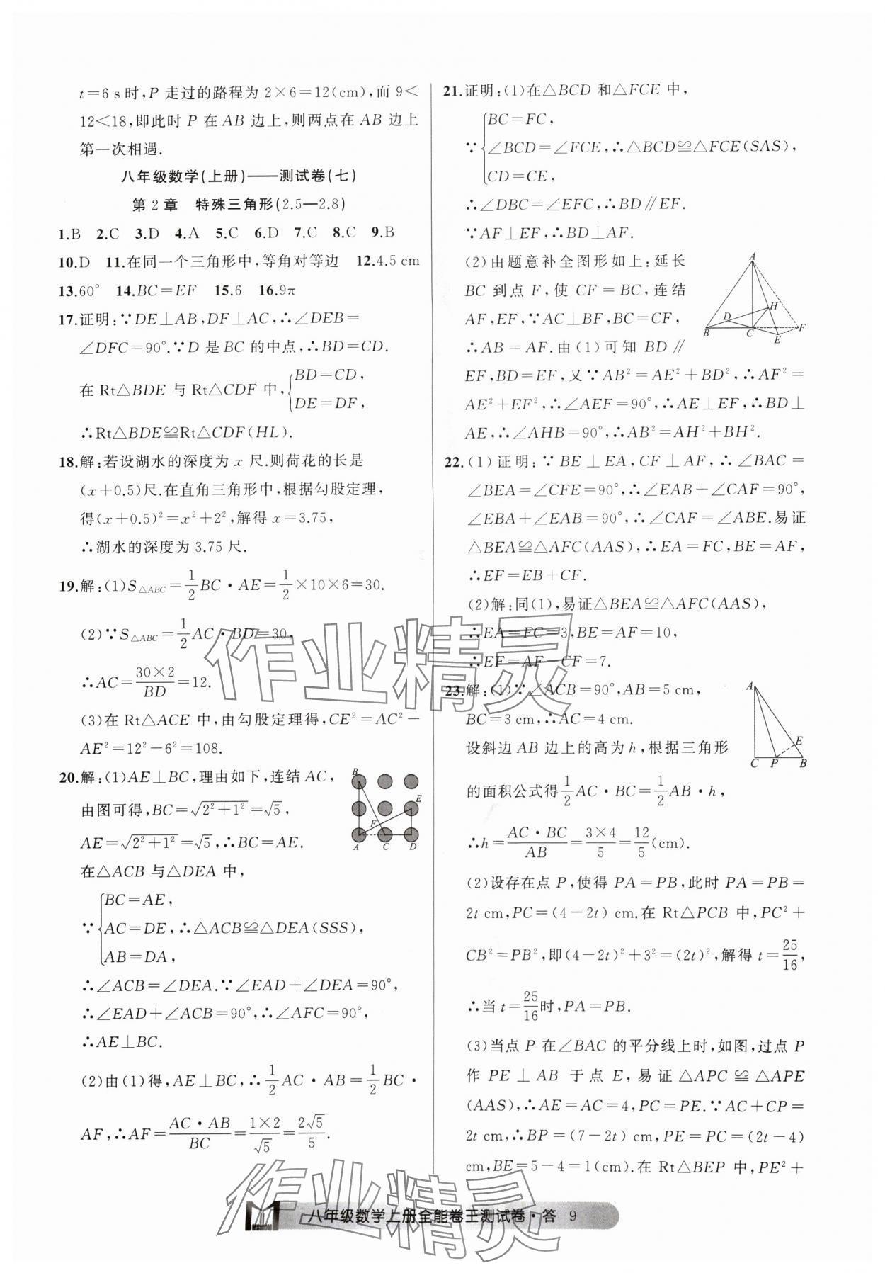 2024年全能卷王单元测试卷八年级数学上册浙教版 参考答案第9页