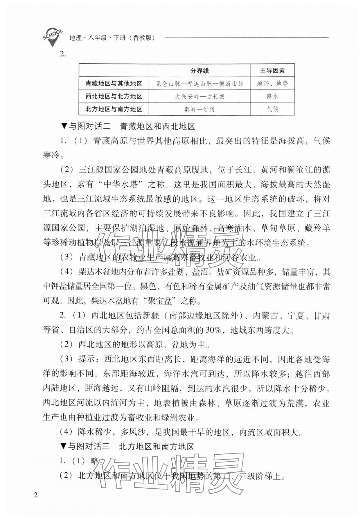 2025年新课程问题解决导学方案八年级地理下册晋教版 参考答案第2页