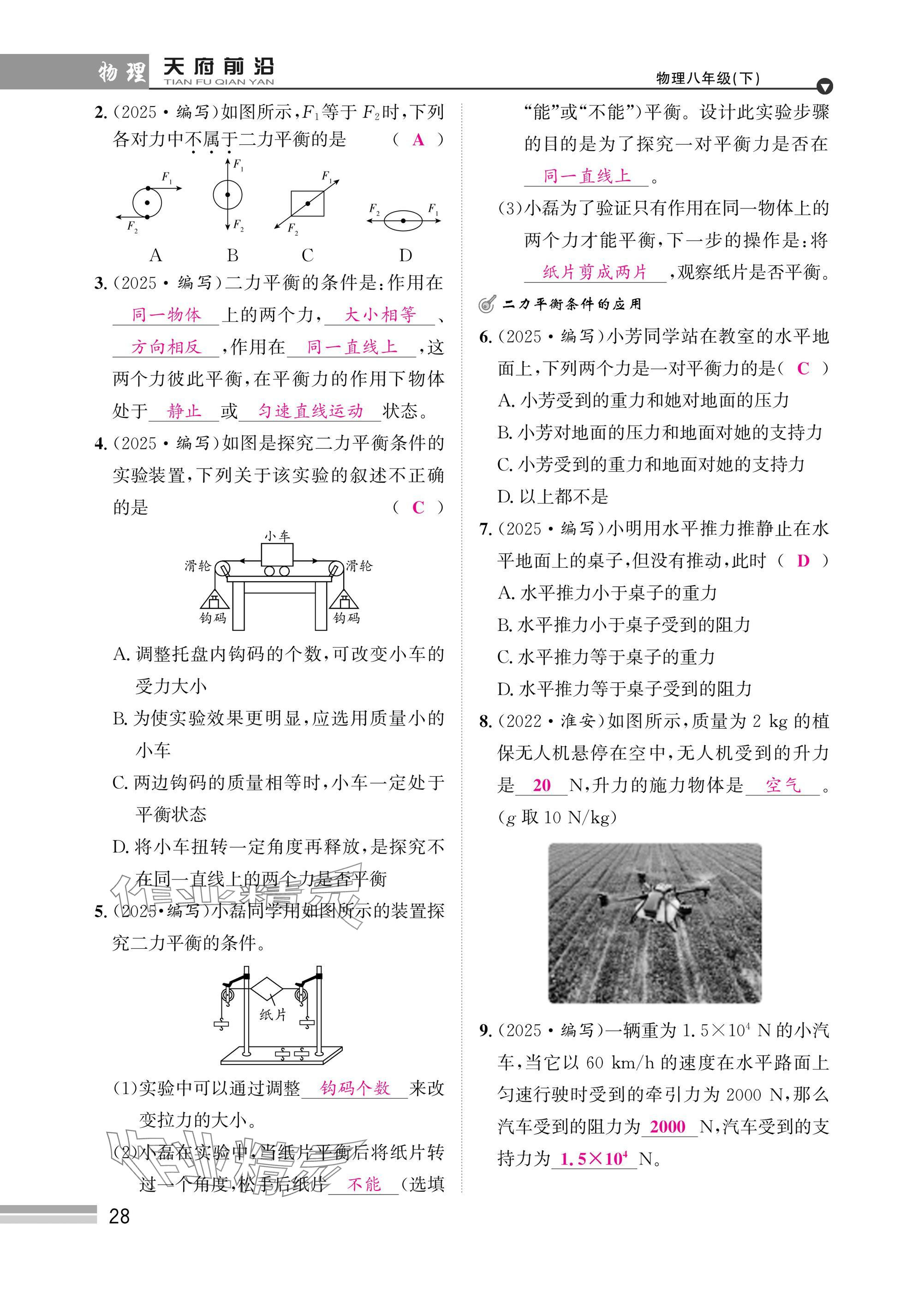 2025年天府前沿八年級(jí)物理下冊(cè)教科版 參考答案第28頁(yè)