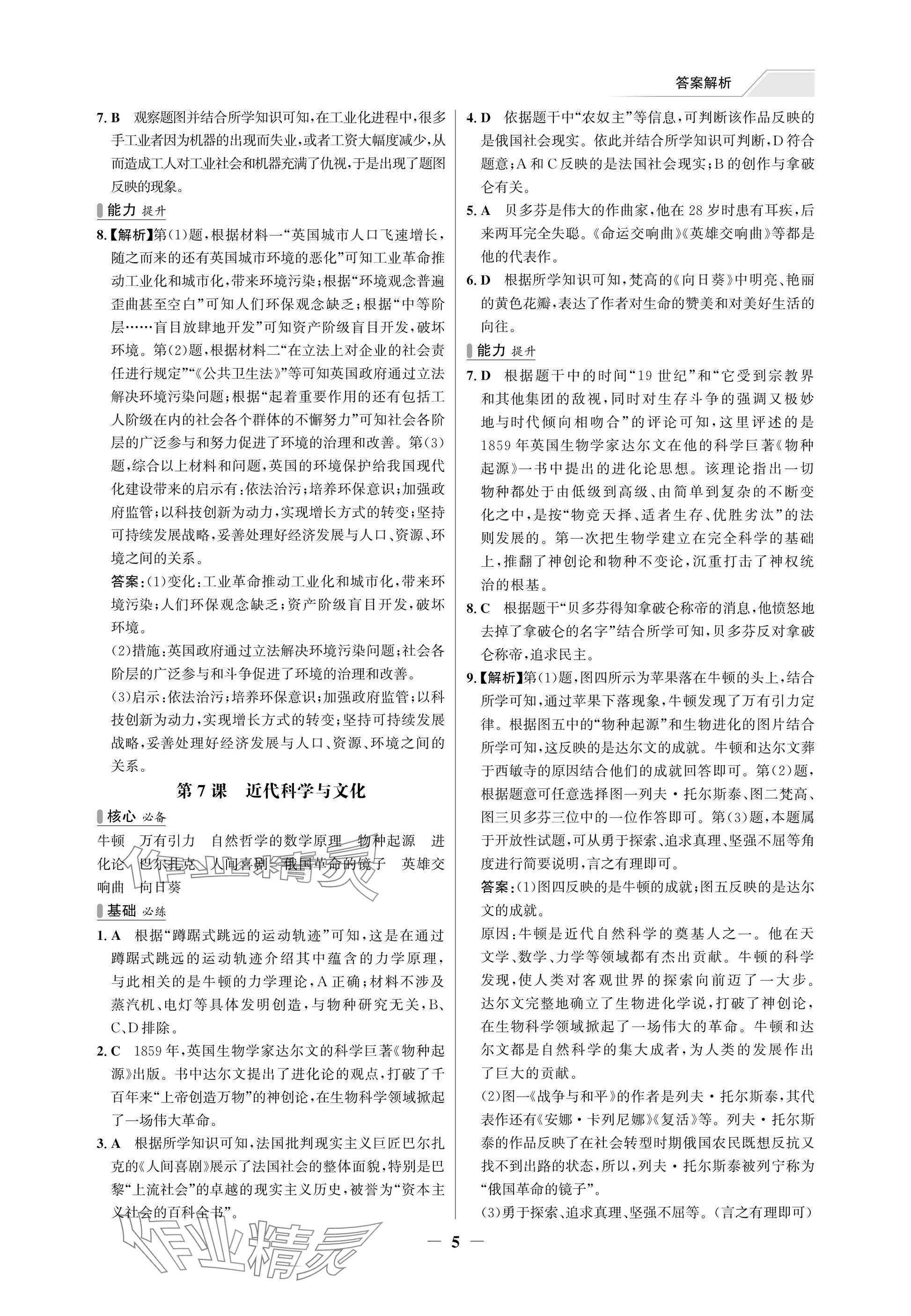 2025年世紀(jì)金榜百練百勝九年級歷史下冊人教版湖北專版 參考答案第5頁