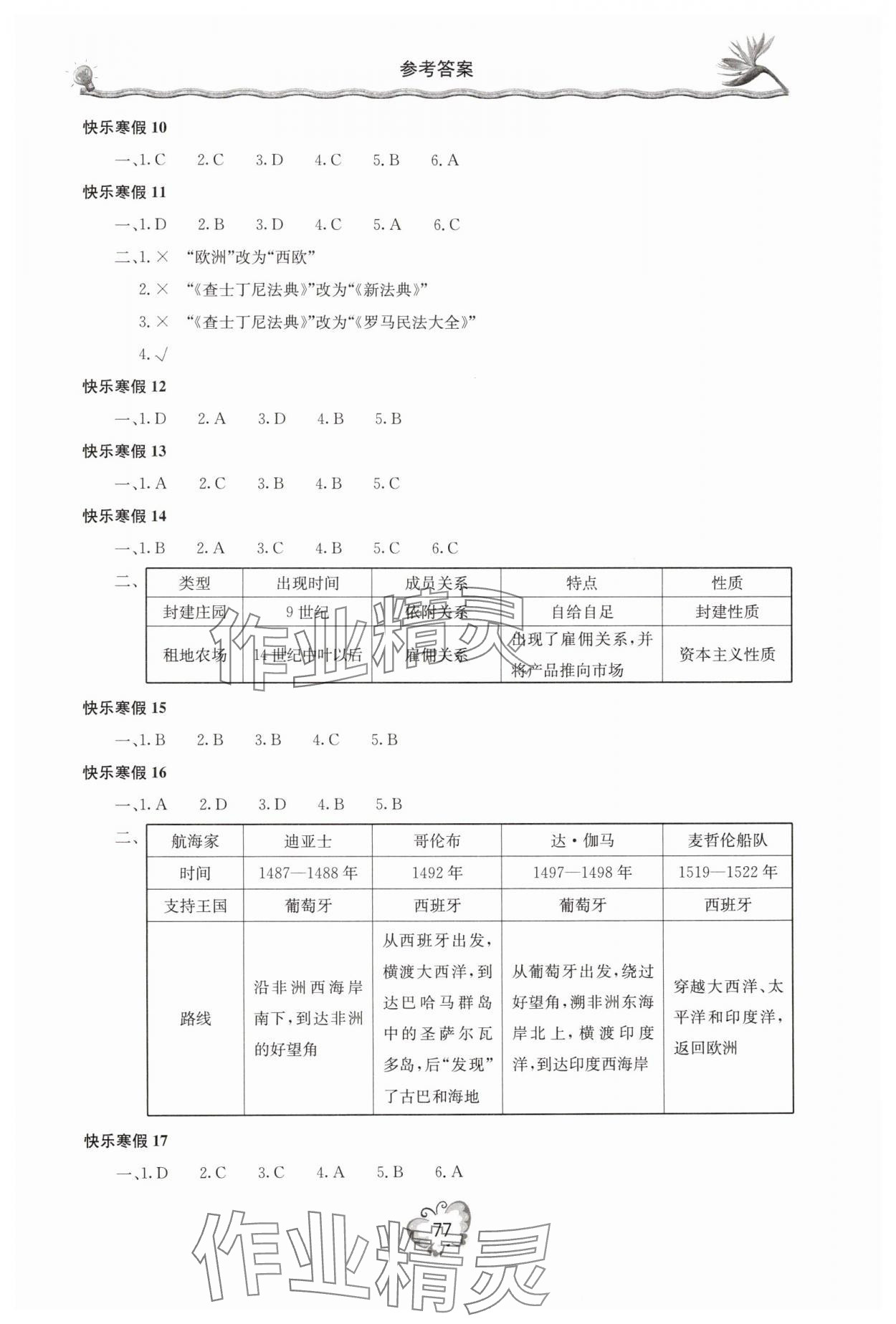 2025年新课堂寒假生活九年级历史 参考答案第2页
