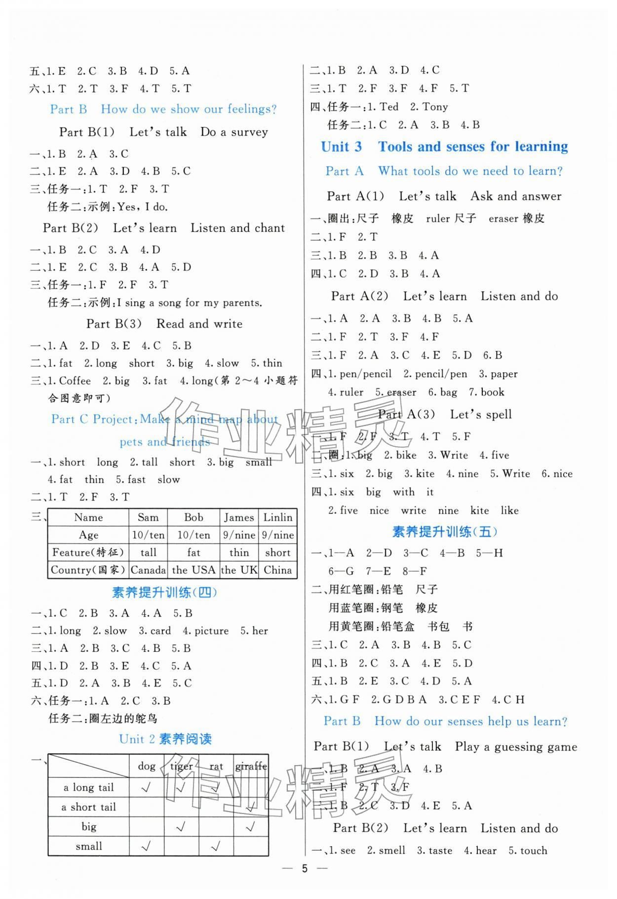 2026年亮点激活提优天天练三年级英语下册人教版&nbsp;参考答案第5页