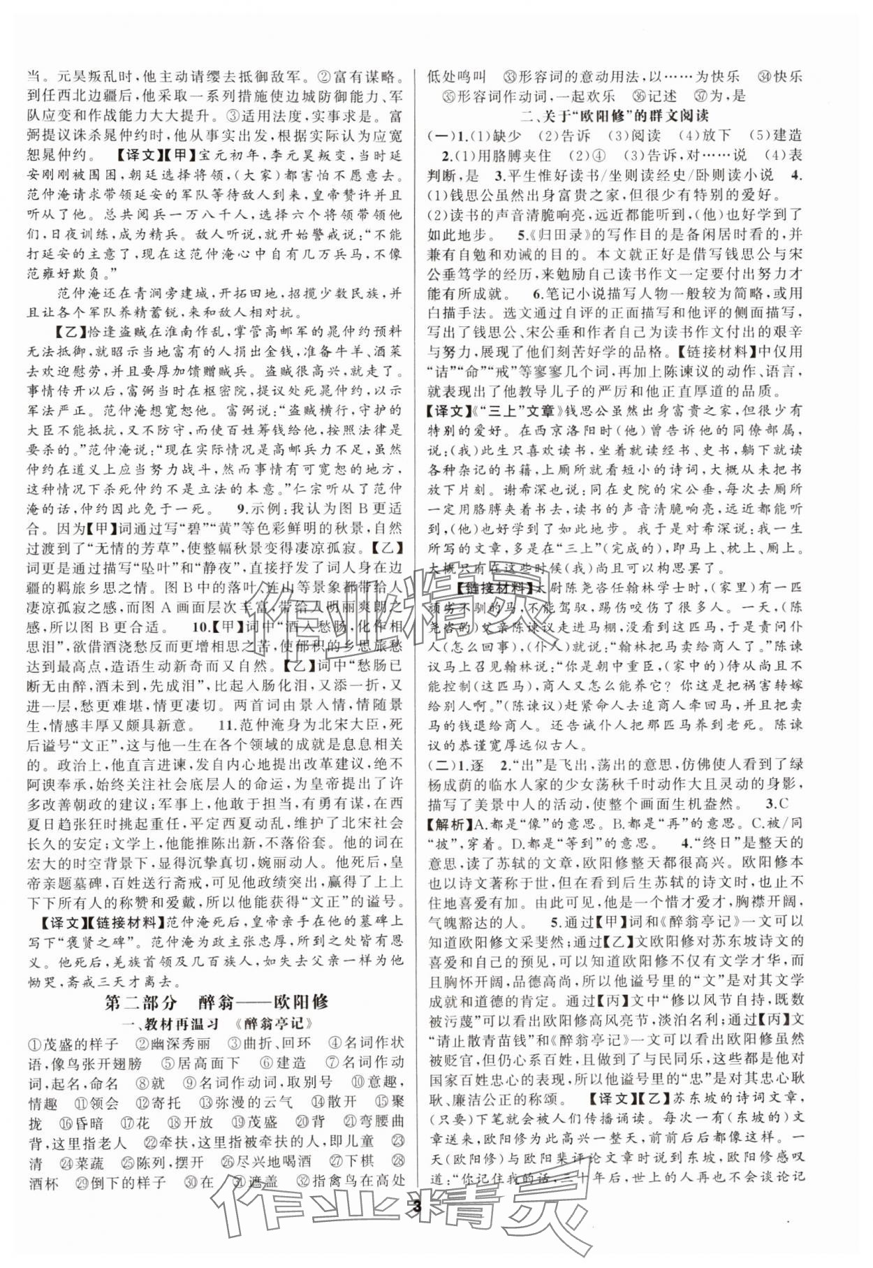 2024年語文花開初中課外文言文閱讀與傳統文化九年級加中考人教版 參考答案第3頁
