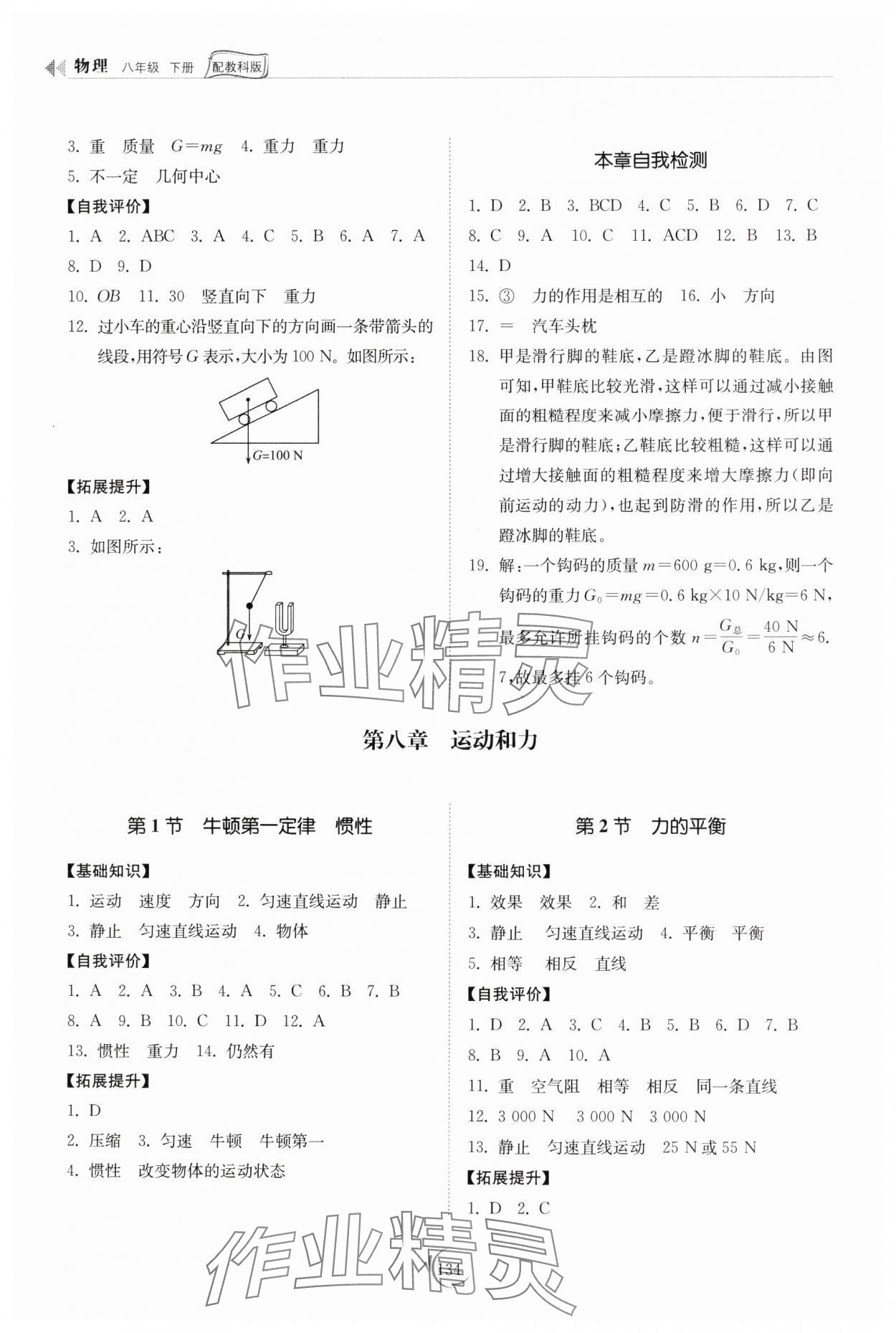2025年同步練習冊山東科學技術出版社八年級物理下冊教科版 參考答案第2頁
