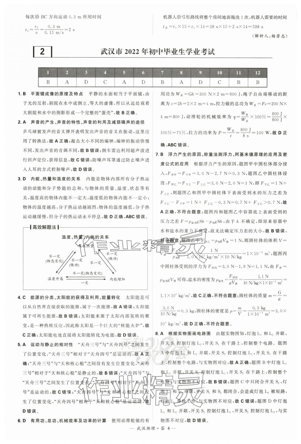 2024年天利38套中考试题精选物理武汉专版 参考答案第4页