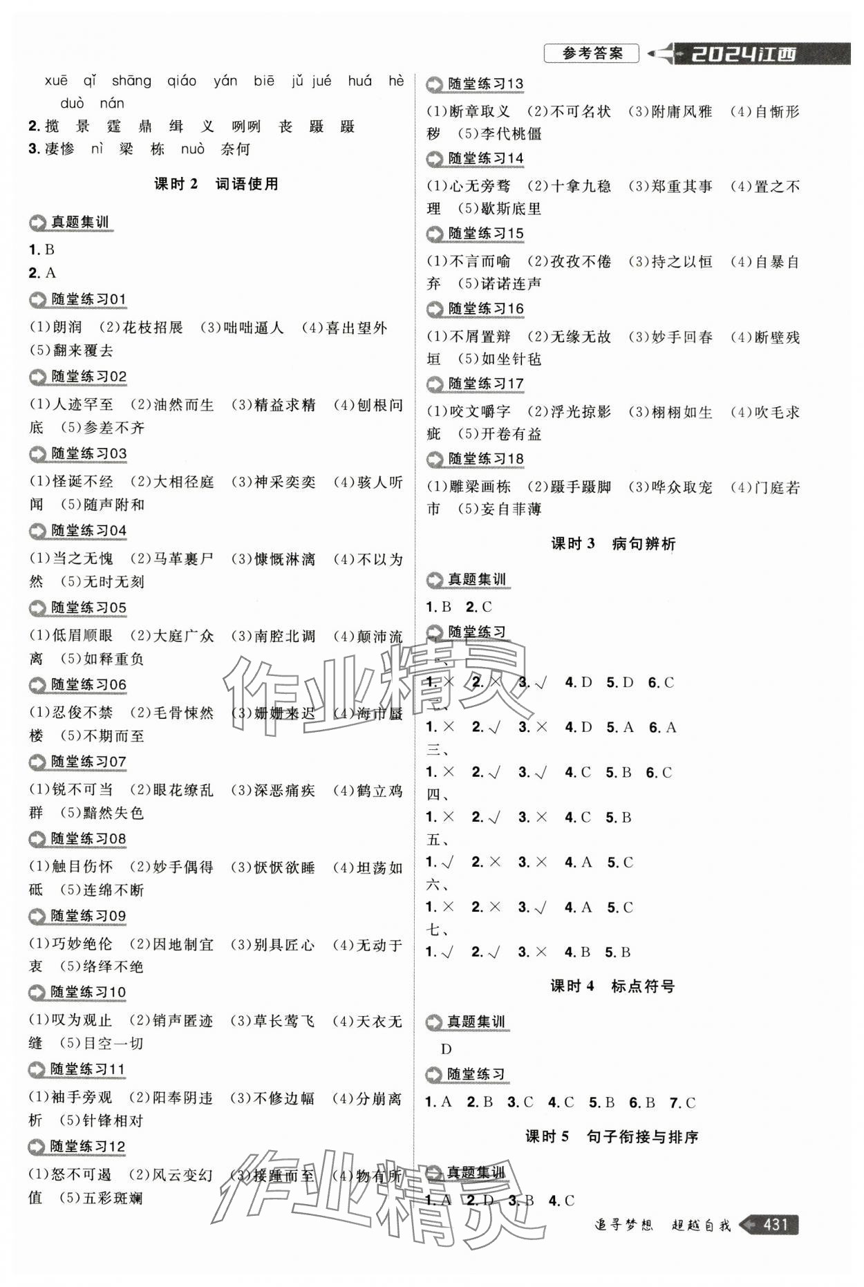 2024年追擊中考語文江西專版 參考答案第3頁