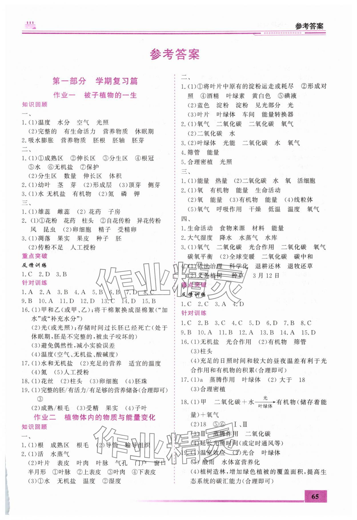 2025年文轩图书假期生活指导暑七年级生物 第1页