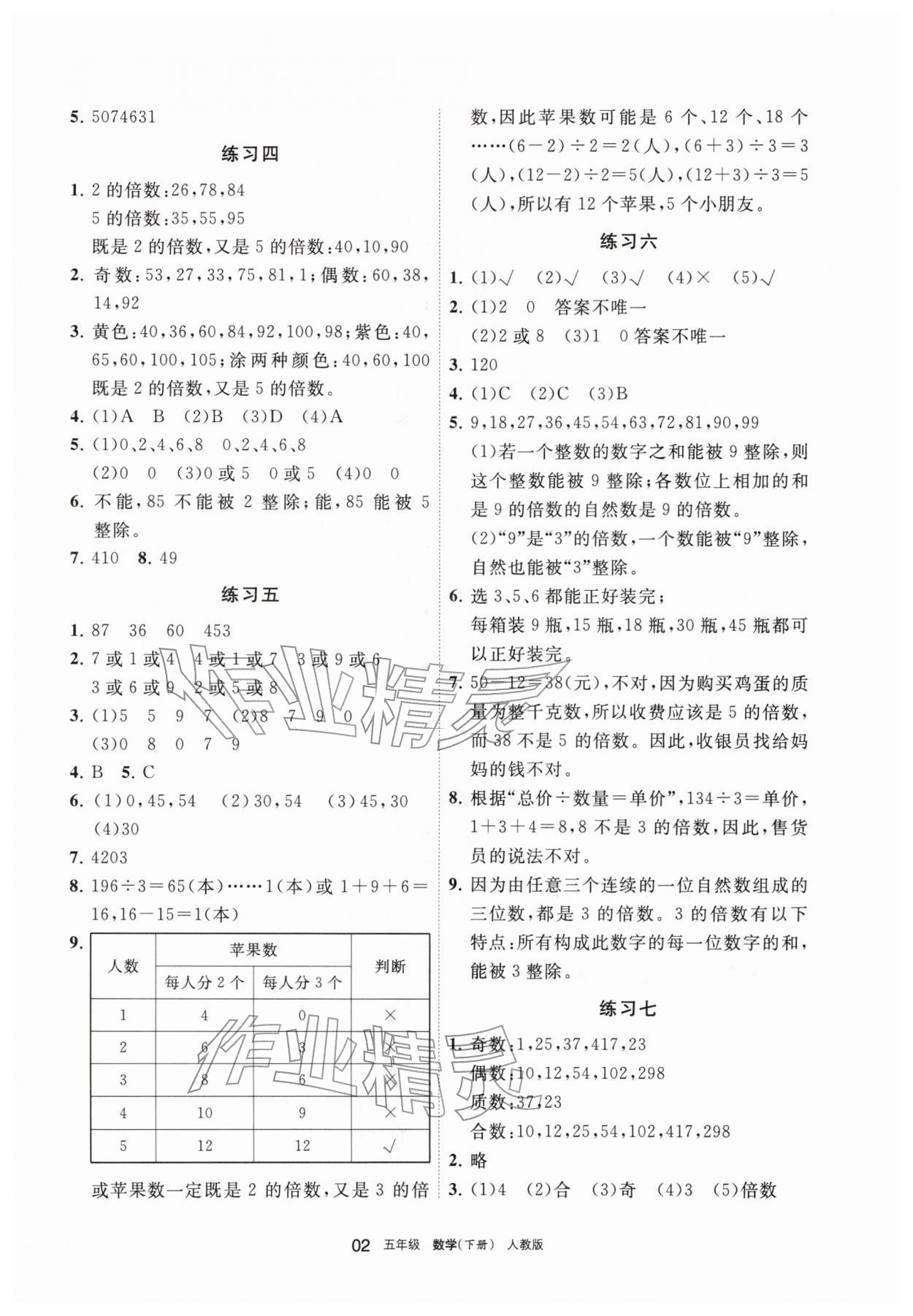 2026年学习之友五年级数学下册人教版&nbsp;参考答案第2页