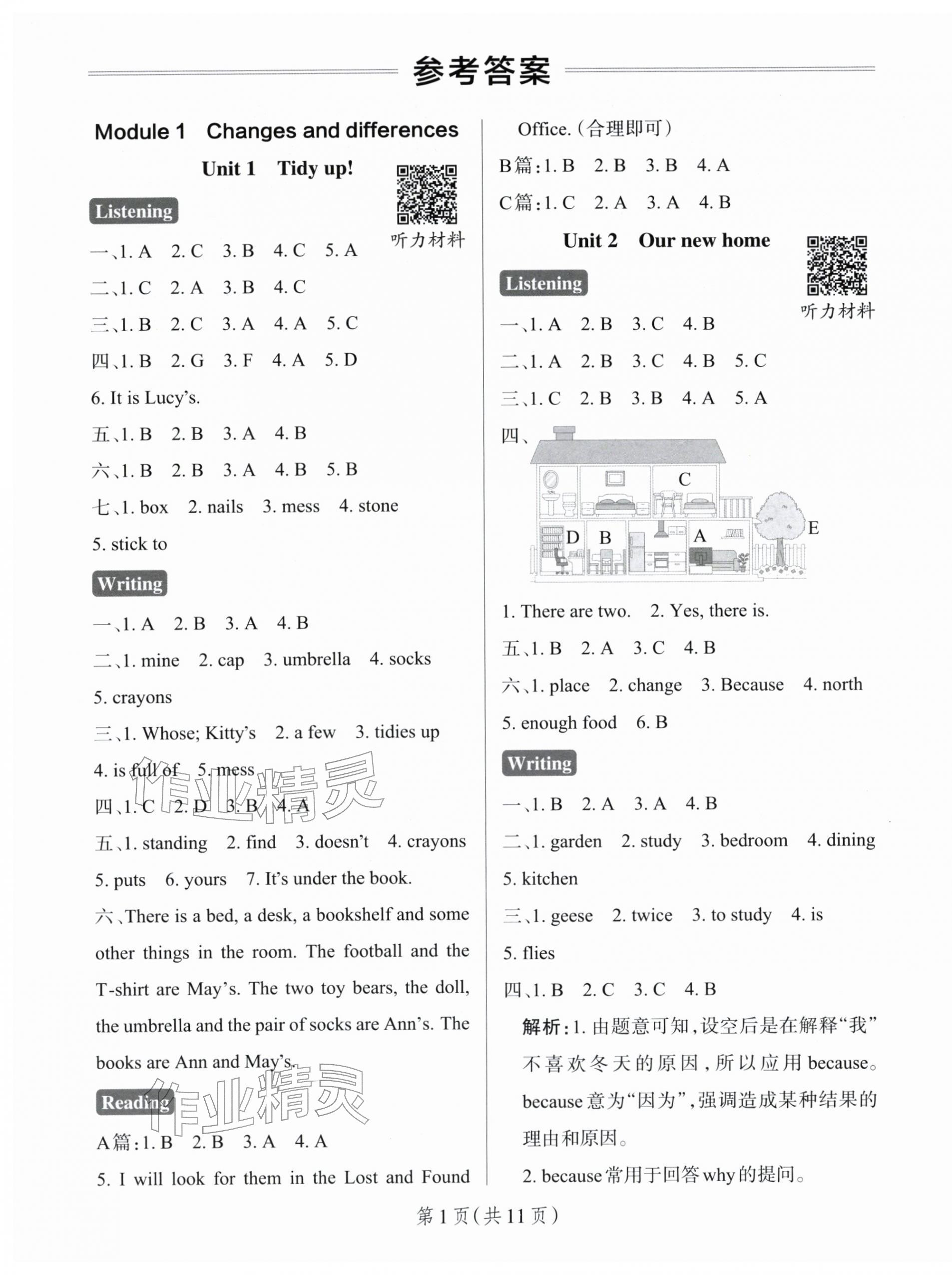 2026年小学学霸作业本五年级英语下册沪教版深圳专版&nbsp;参考答案第1页