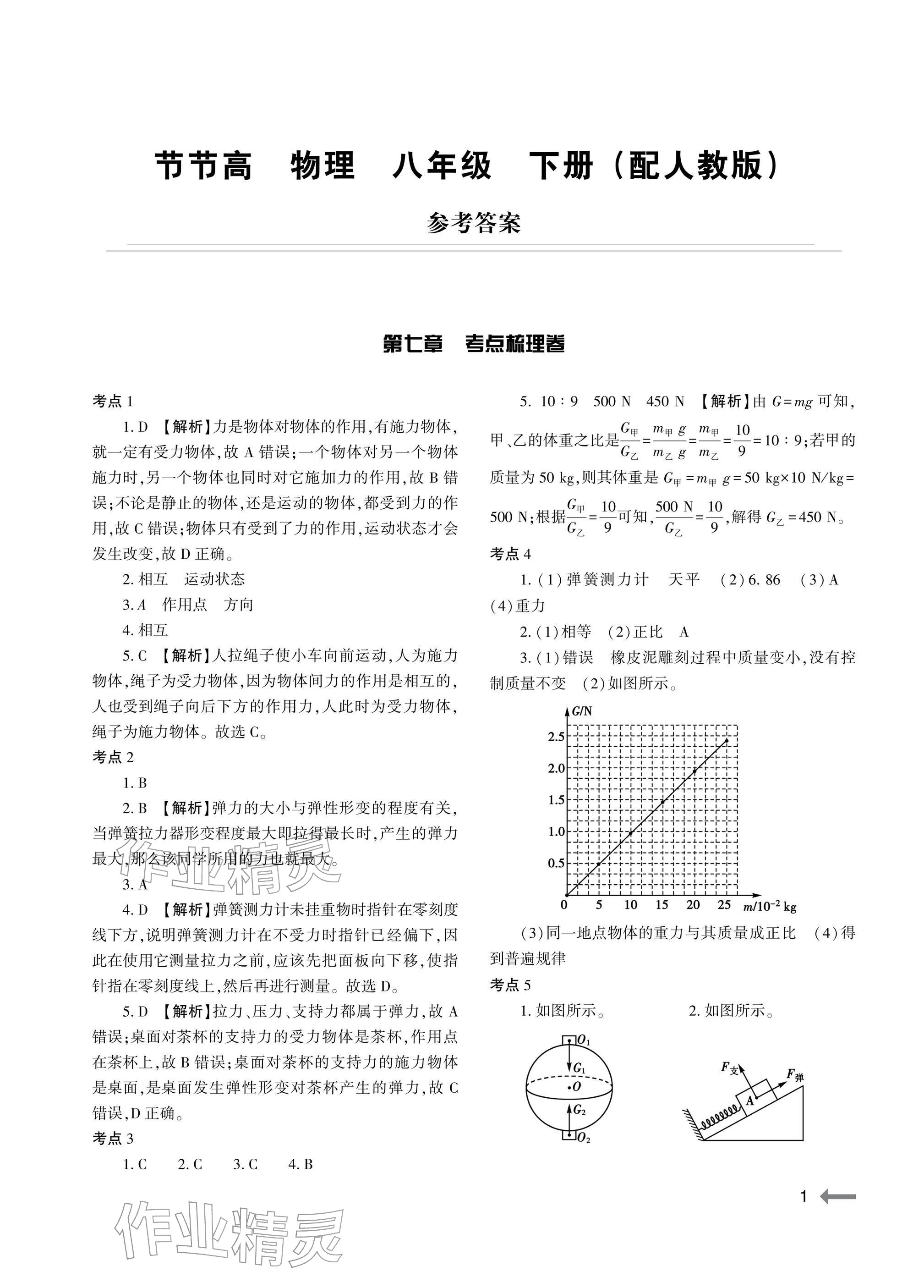 2026年节节高大象出版社八年级物理下册人教版&nbsp;参考答案第1页