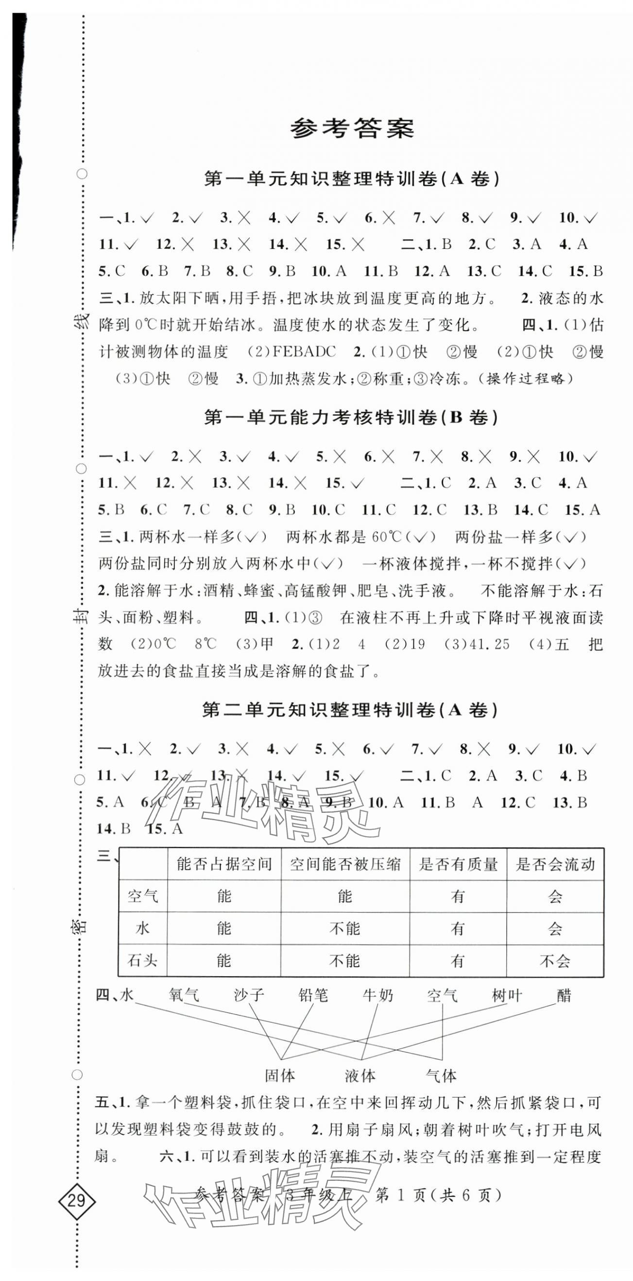 2024年特训卷三年级科学上册教科版 第1页
