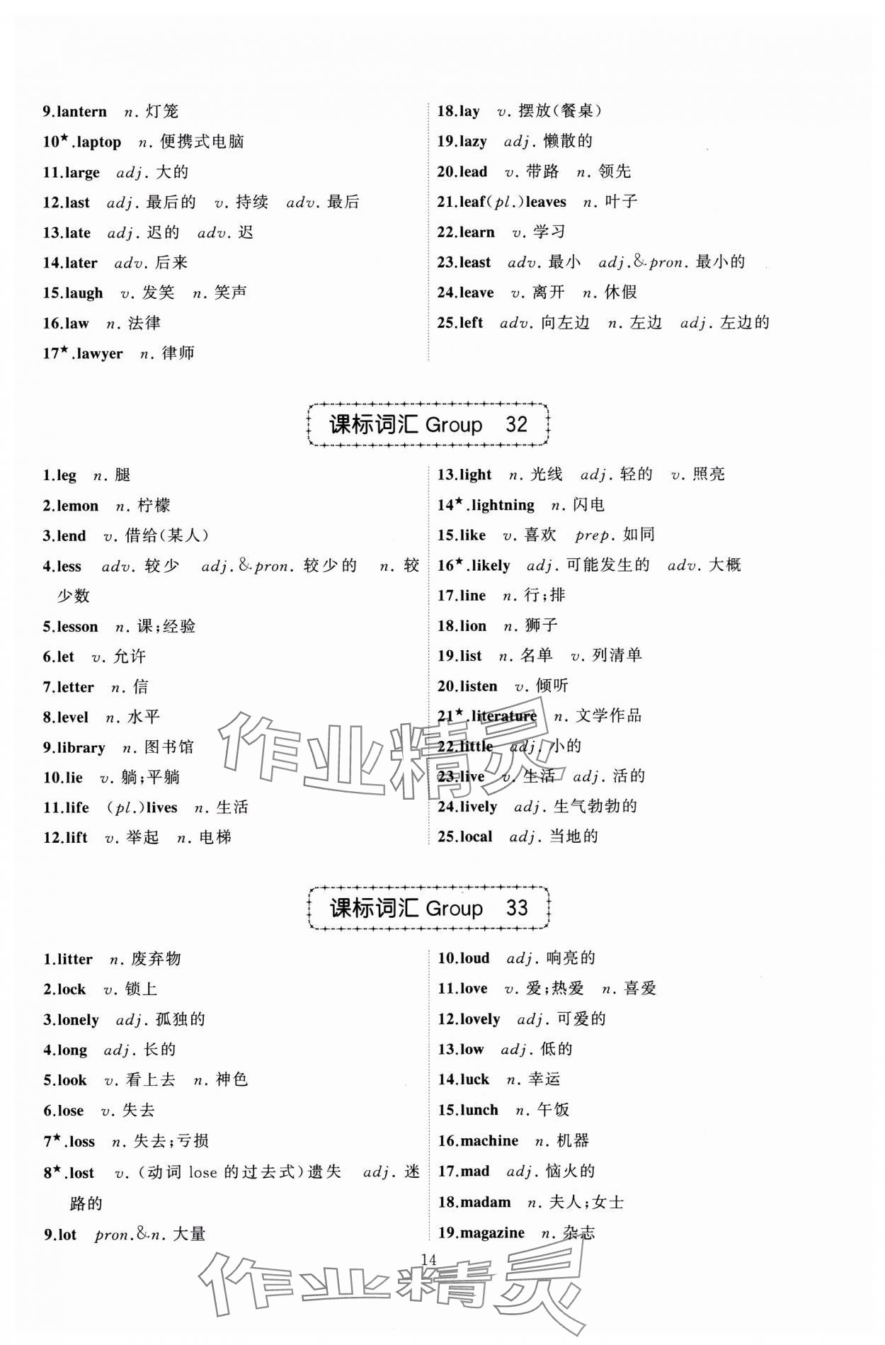 2025年名師面對面中考英語必備詞匯通關訓練浙江專版 參考答案第14頁