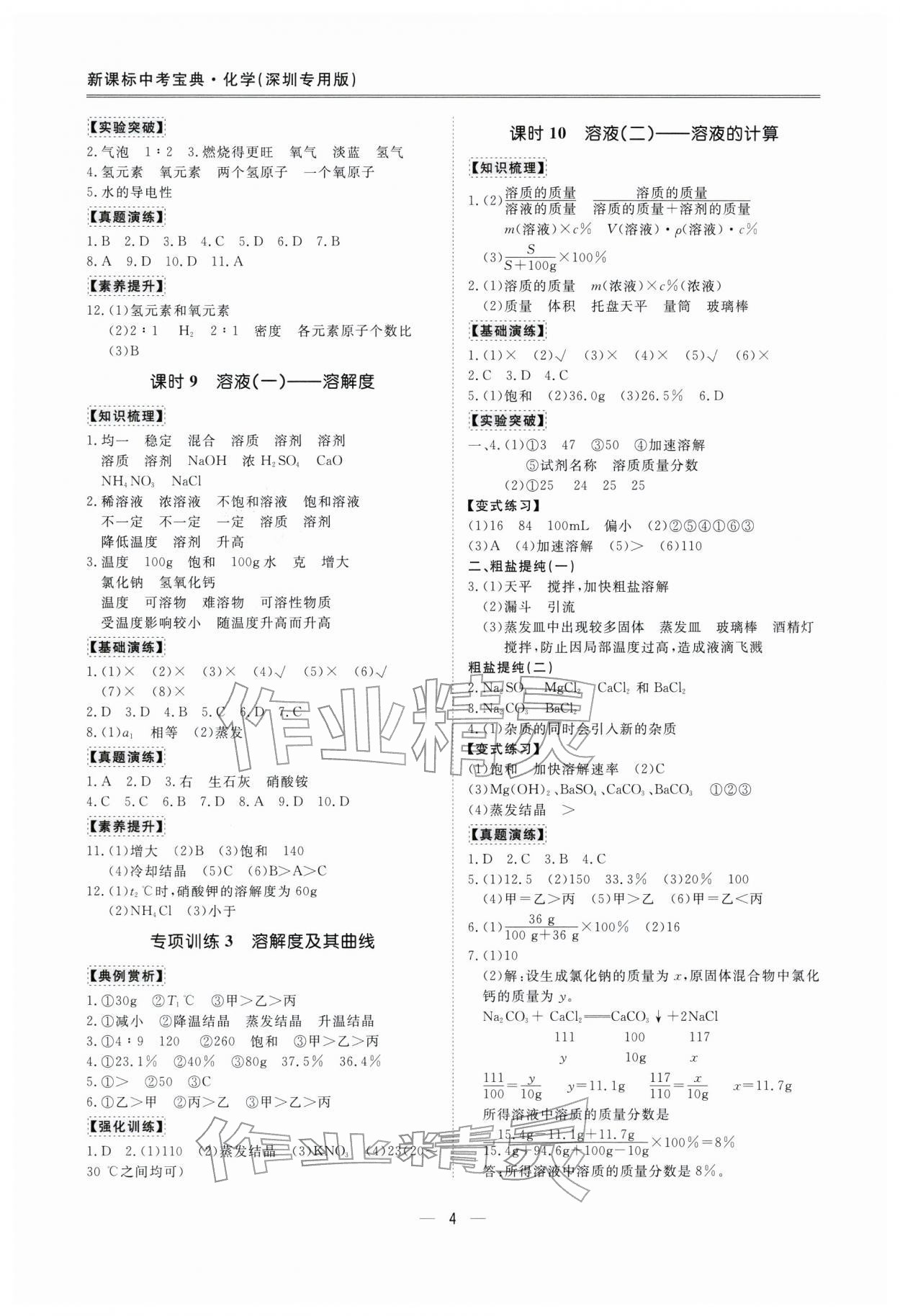 2026年新课标中考宝典化学深圳专版&nbsp;参考答案第4页