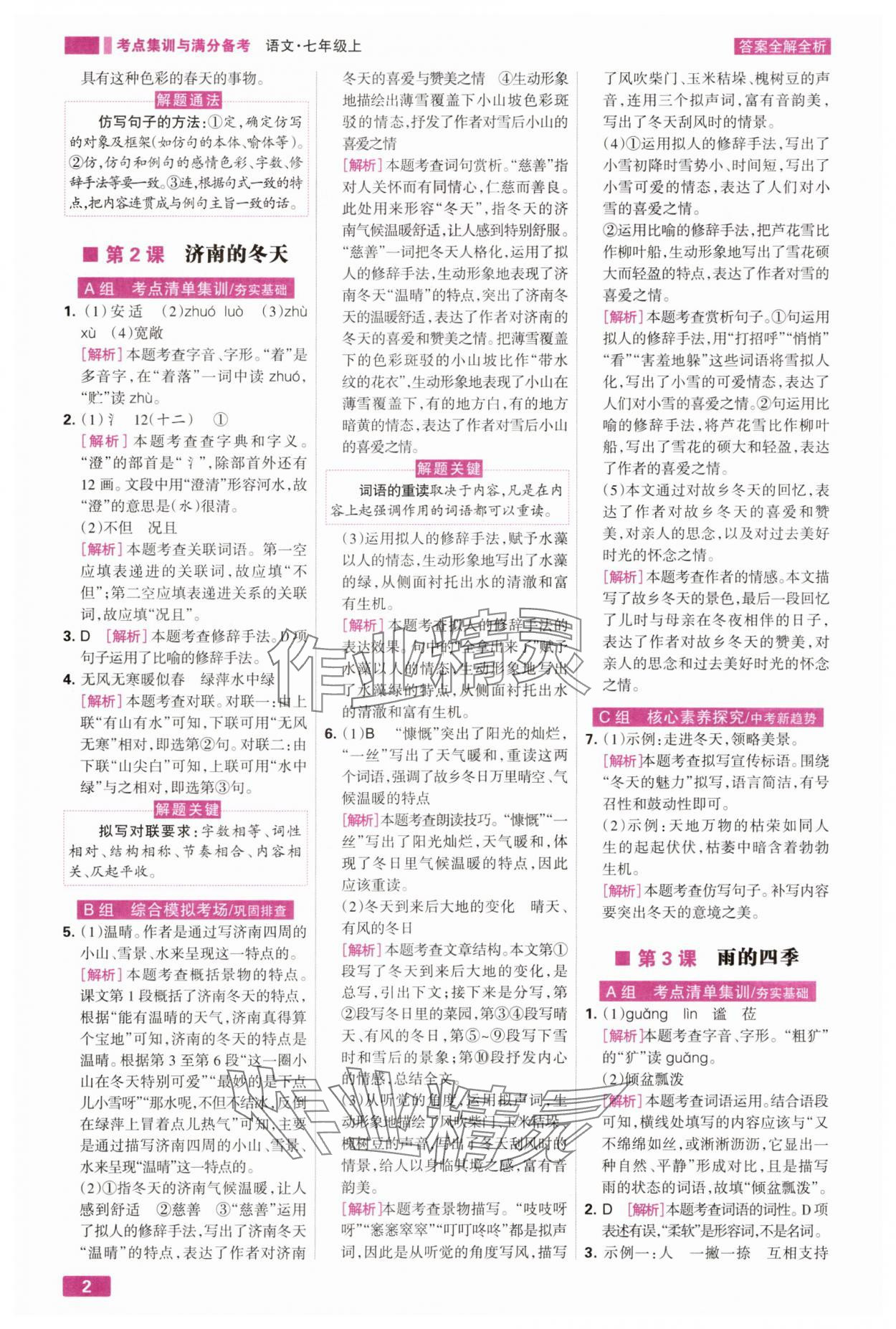 2025年考点集训与满分备考七年级语文上册人教版 第2页