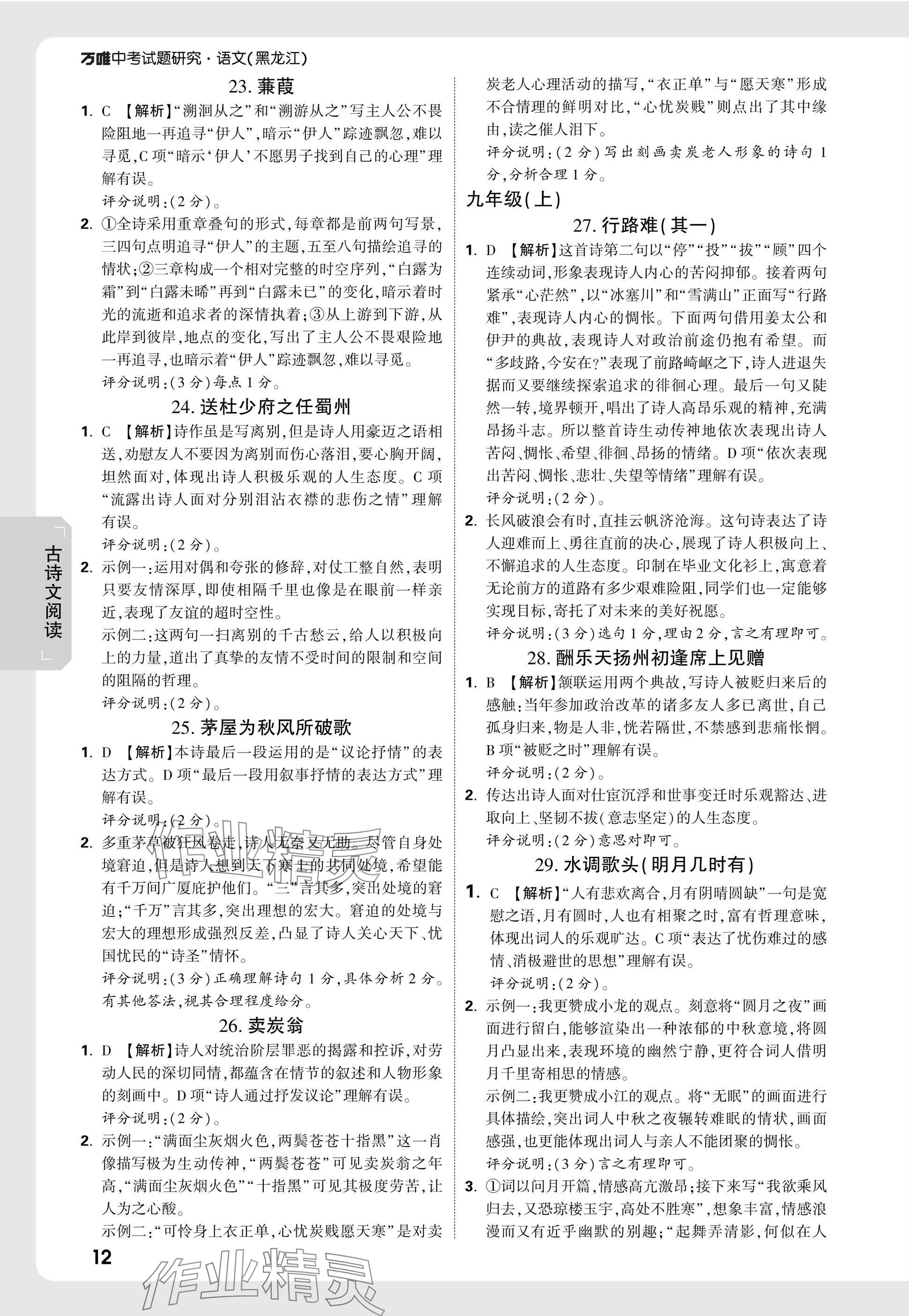 2025年万唯中考试题研究语文黑龙江专版 参考答案第12页