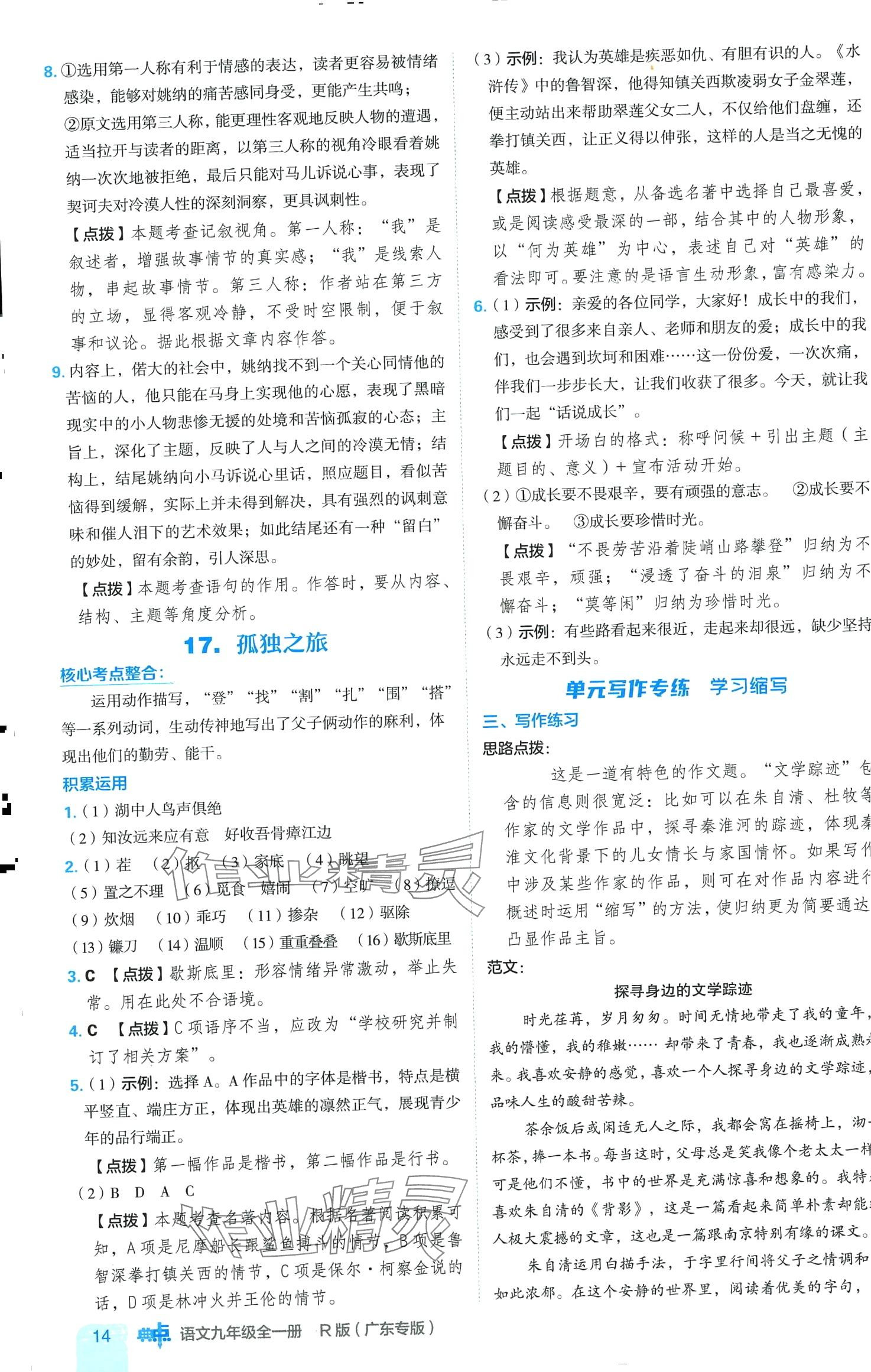 2024年綜合應用創(chuàng)新題典中點九年級語文全一冊人教版廣東專版 第14頁