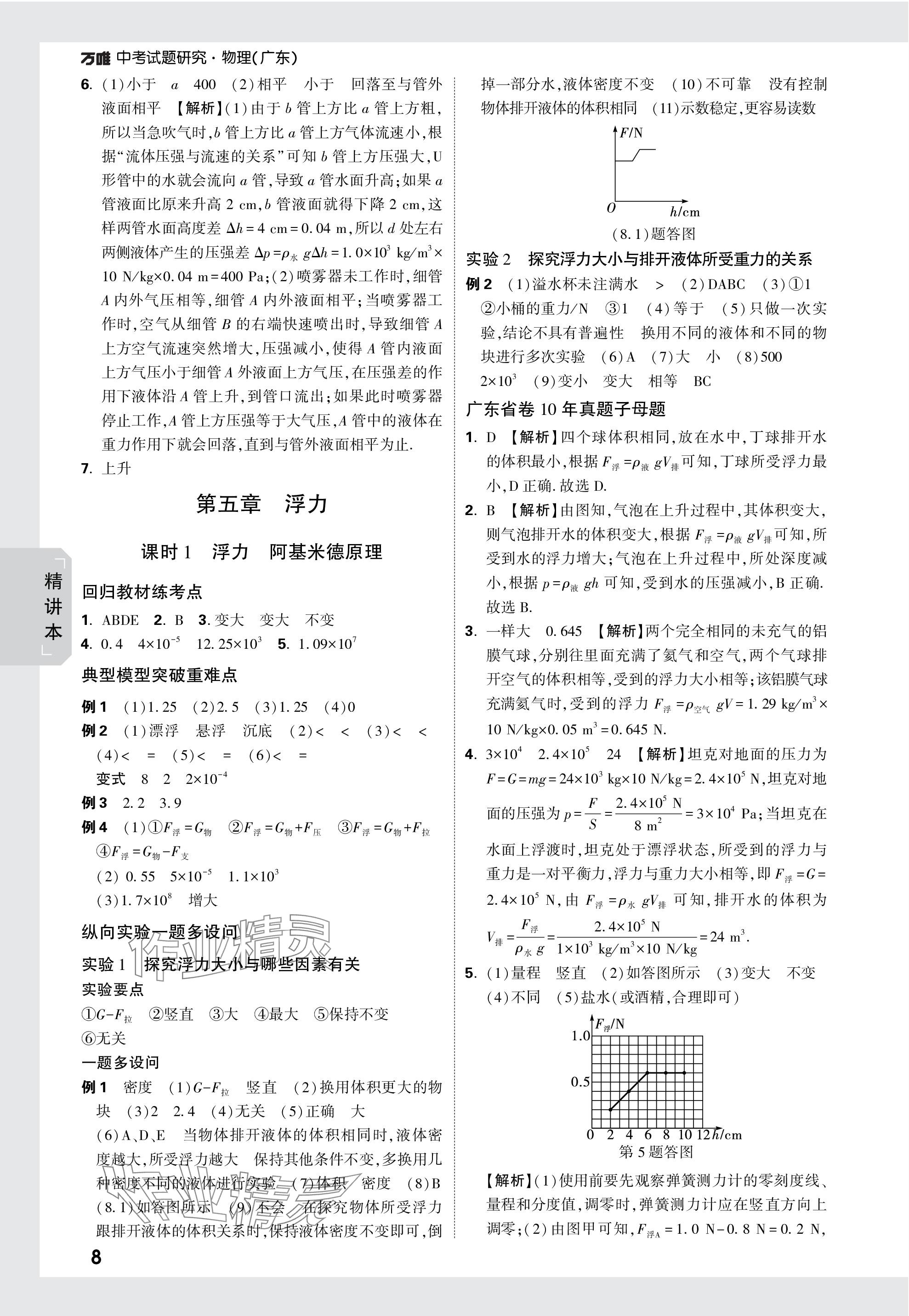 2024年萬唯中考試題研究物理廣東專版 參考答案第8頁