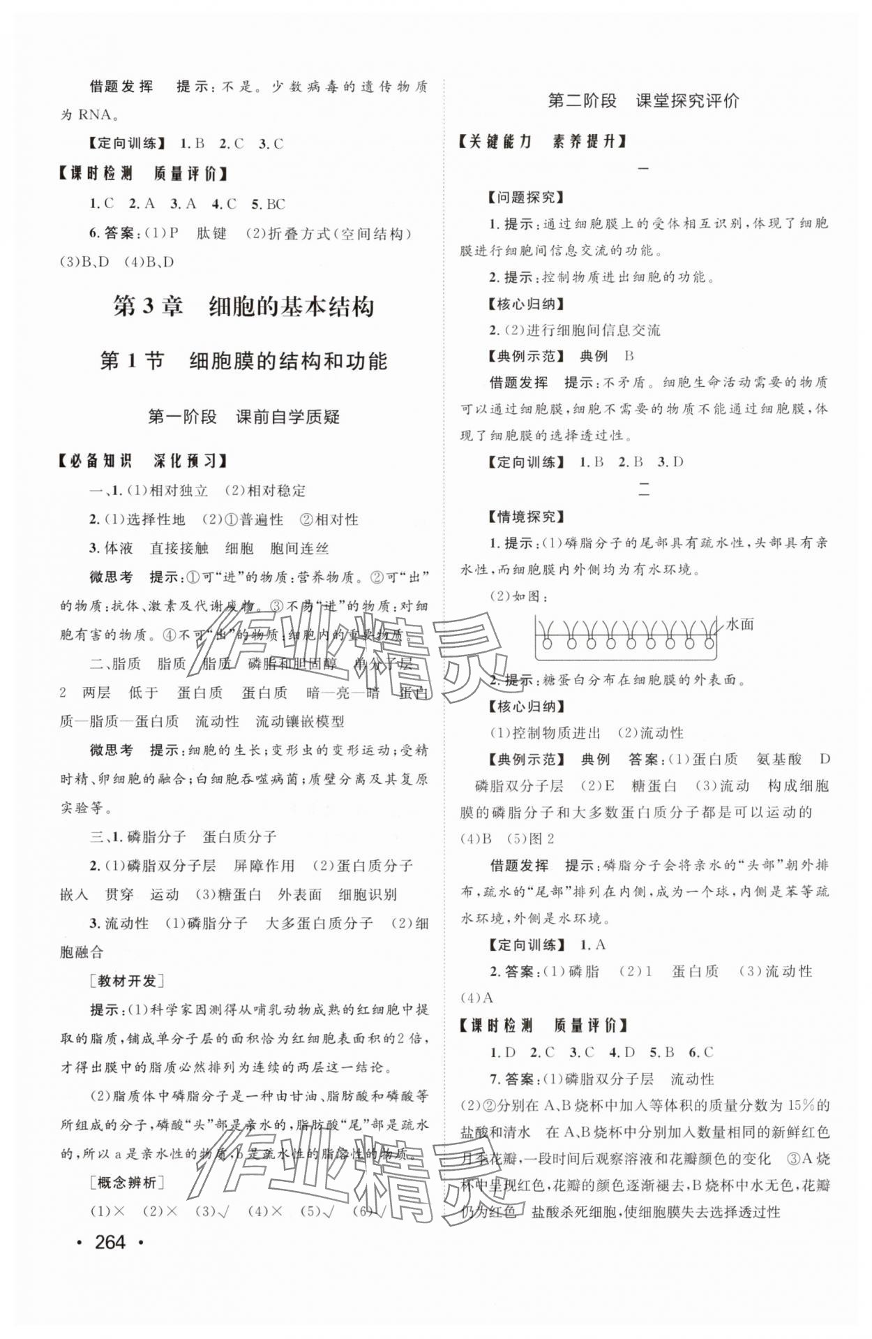 2025年同步练习册山东人民出版社高中生物必修1人教版 参考答案第6页