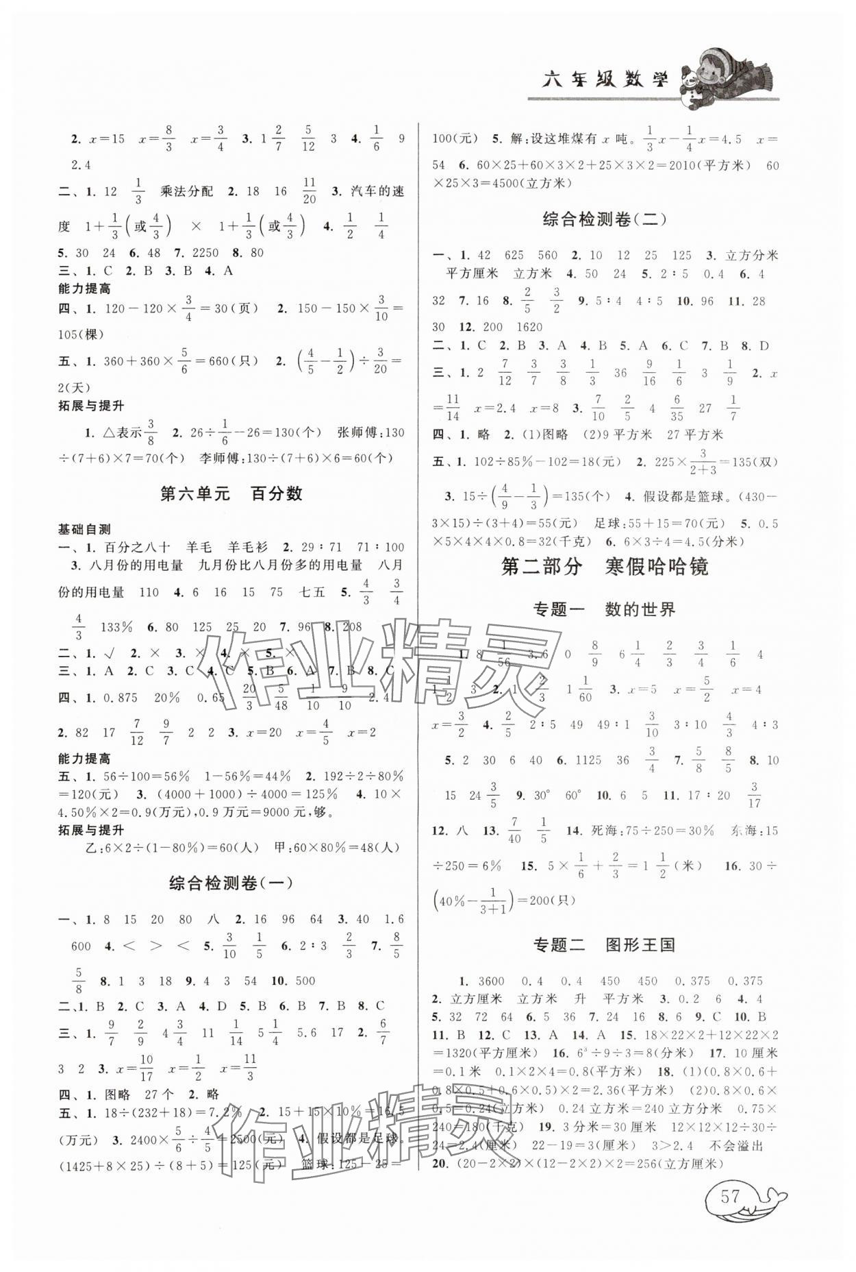 2025年寒假大串联六年级数学江苏版 参考答案第2页