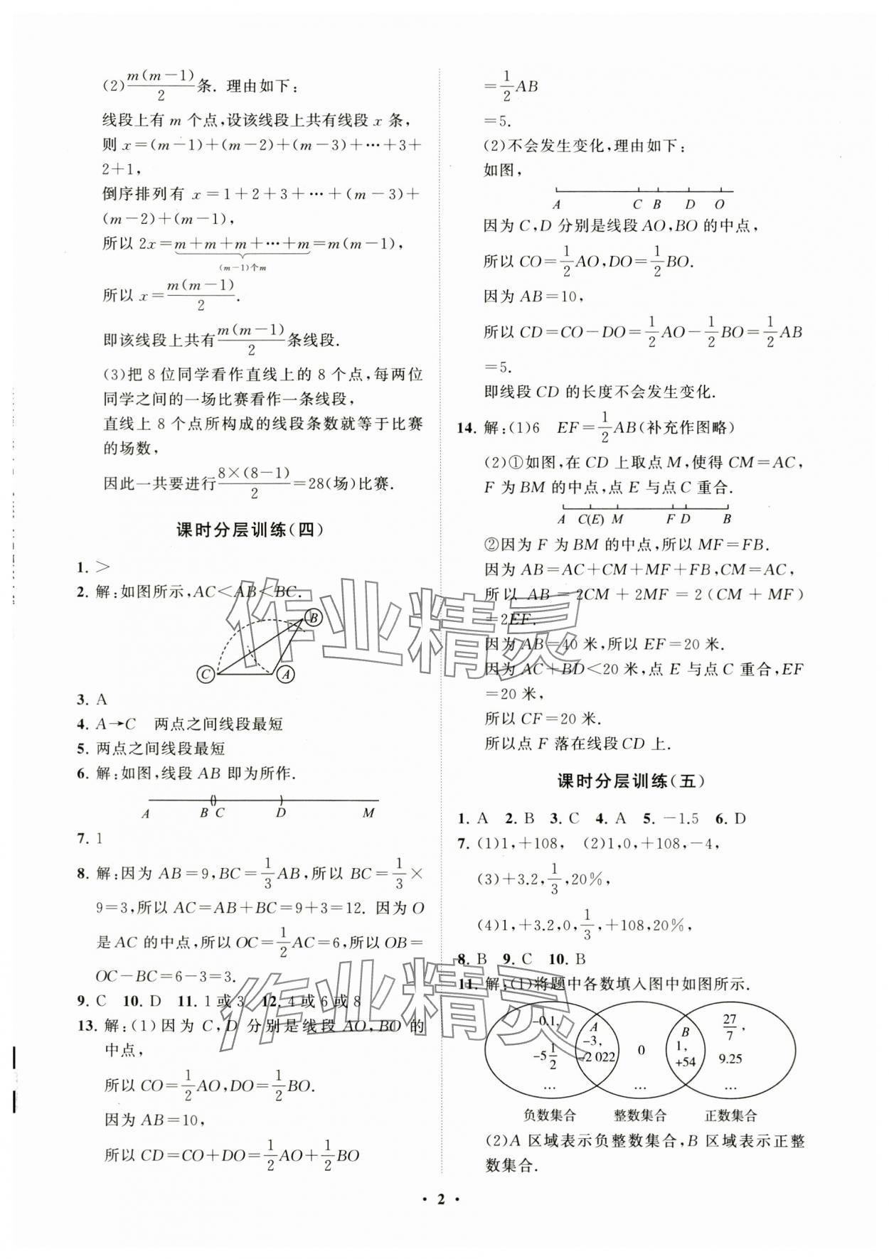 2023年同步練習冊分層卷七年級數(shù)學上冊青島版 參考答案第2頁