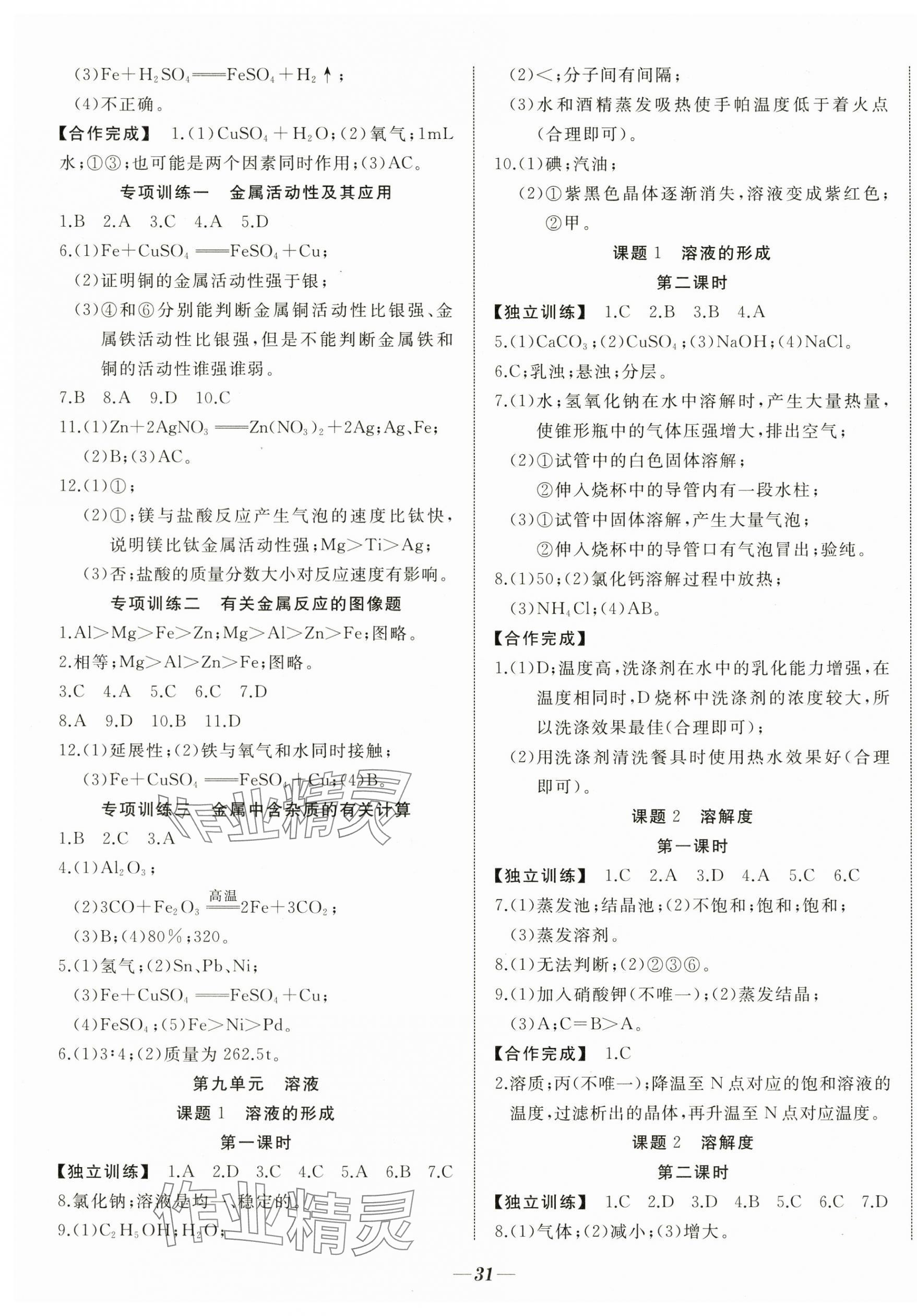 2024年名校一號(hào)夢(mèng)啟課堂九年級(jí)化學(xué)下冊(cè)人教版 參考答案第3頁(yè)