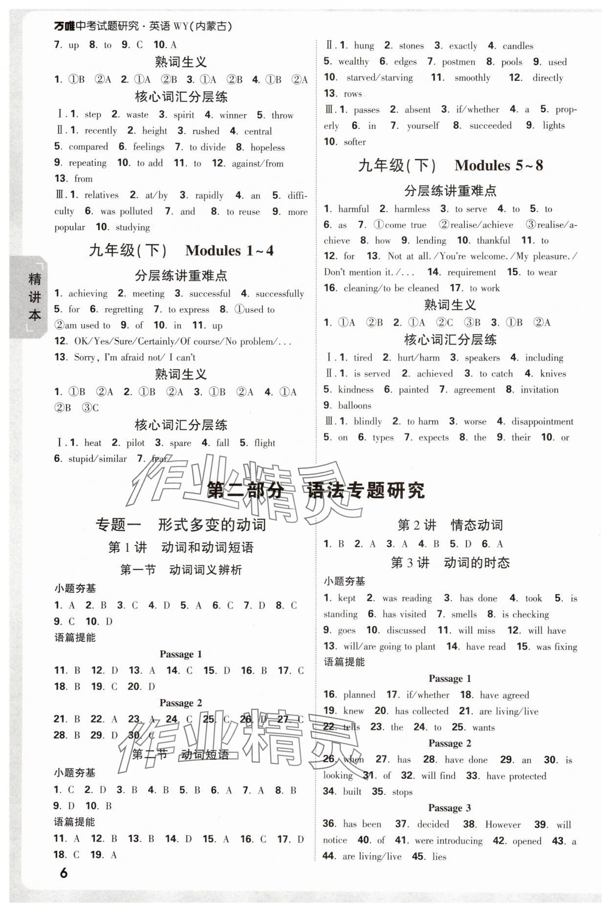 2025年万唯中考试题研究英语外研版内蒙古专版 参考答案第5页