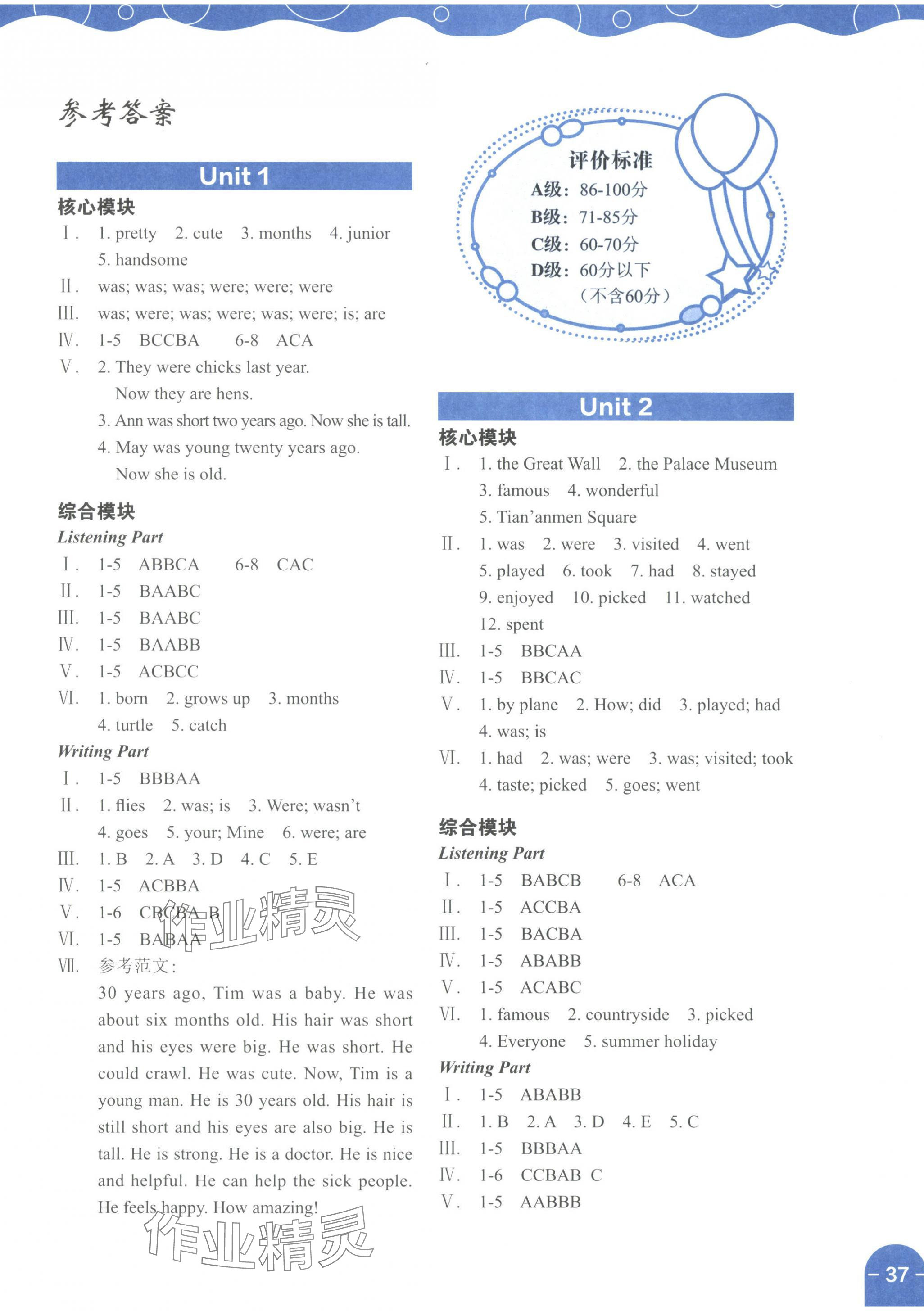 2024年深圳市小学英语课堂跟踪六年级上册沪教版 参考答案第1页