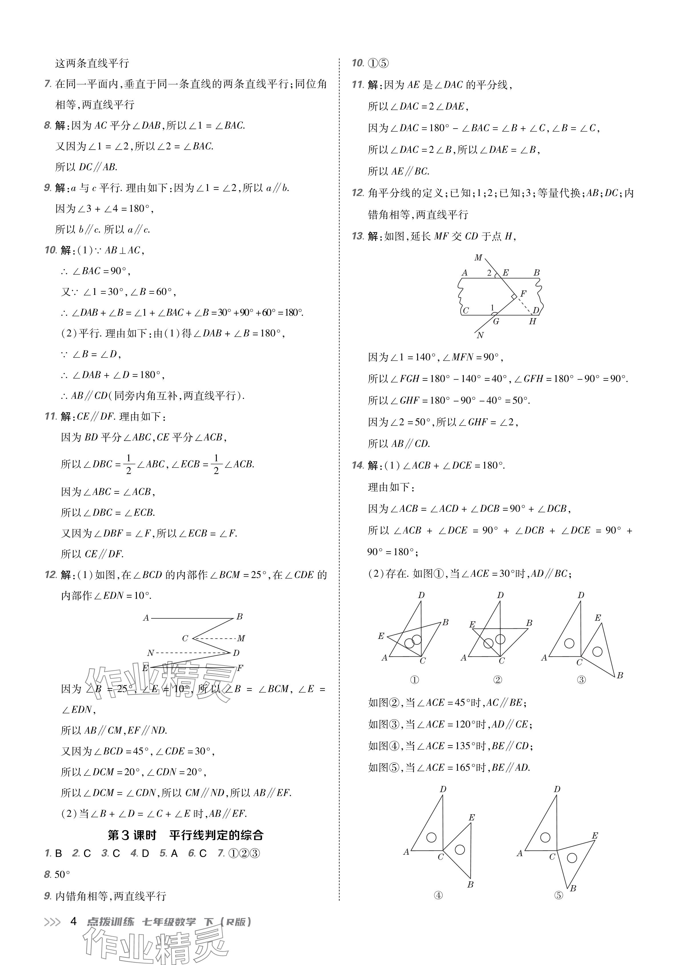 2024年點撥訓(xùn)練七年級數(shù)學(xué)下冊人教版 參考答案第3頁