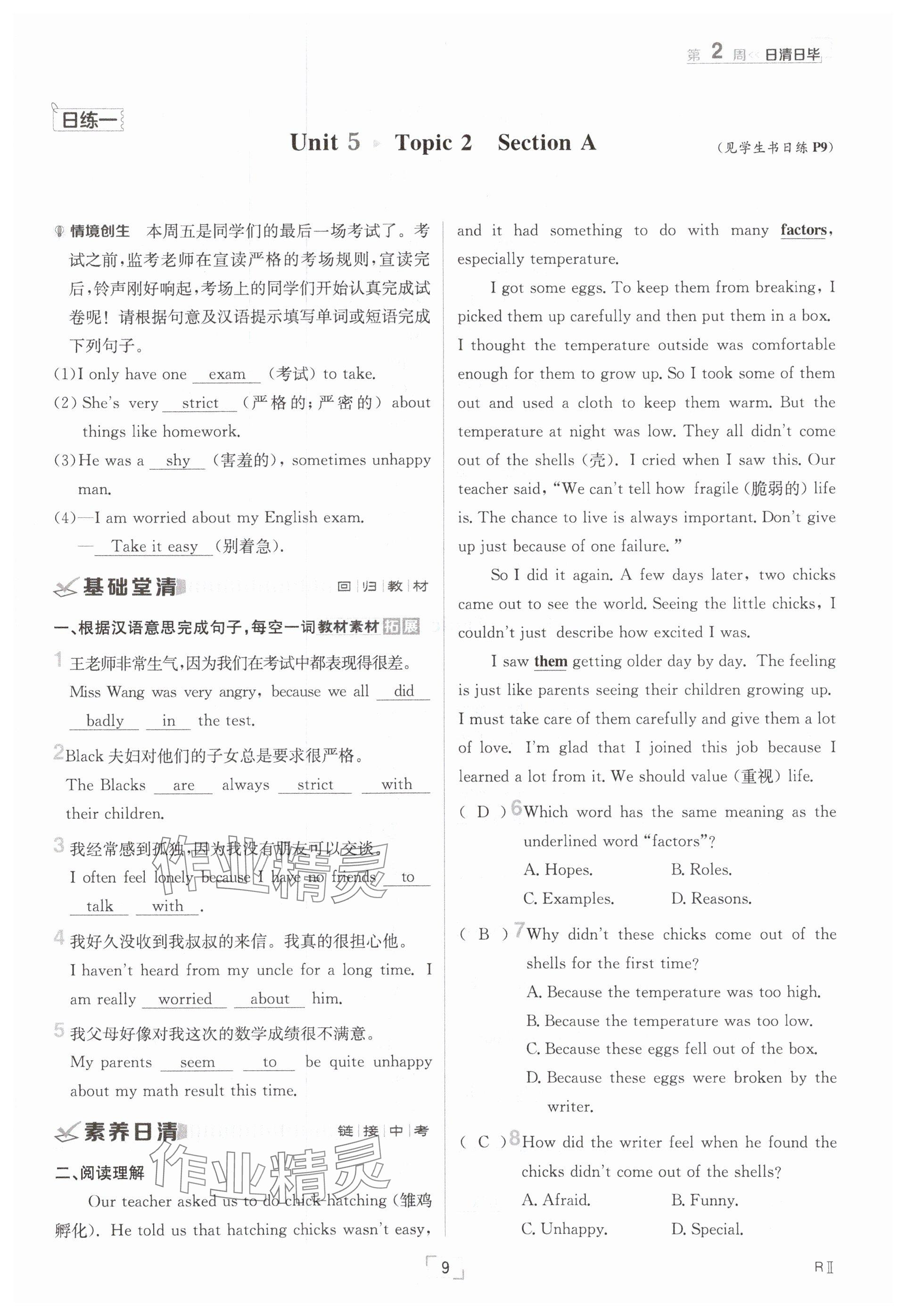 2025年日清周練八年級英語下冊仁愛版 參考答案第9頁