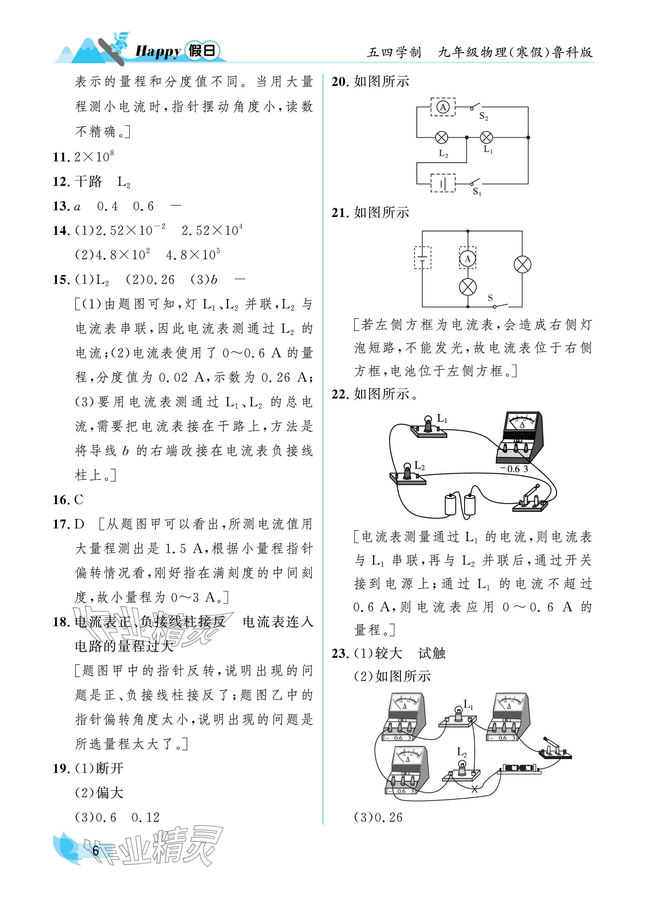 2025年寒假Happy假日九年级物理鲁科版 参考答案第6页