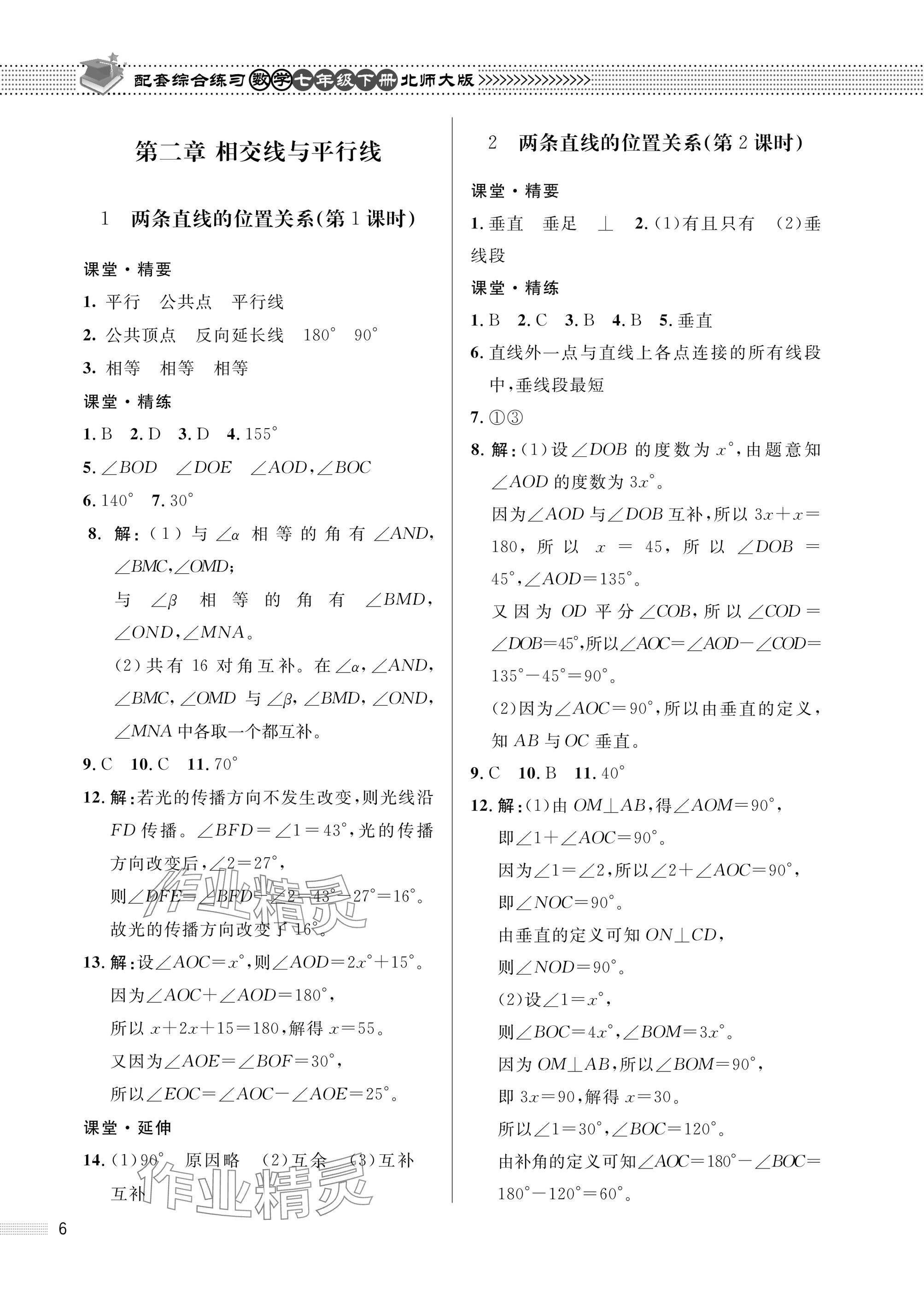 2025年配套綜合練習(xí)甘肅七年級(jí)數(shù)學(xué)下冊(cè)北師大版 參考答案第6頁